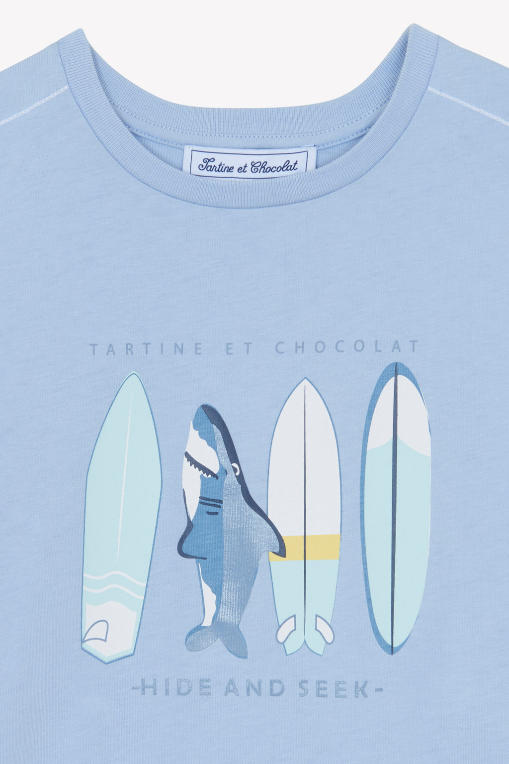 T -Shirt - Blau gewaschen Illustration Surferhai