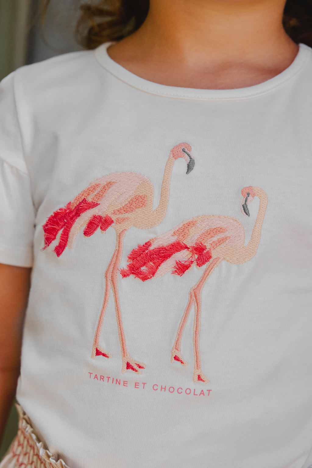 T-shirt - Corail broderie flamants roses