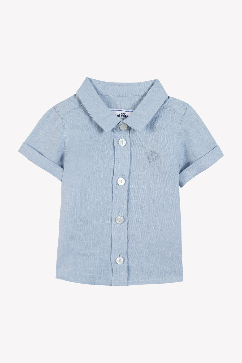 Chemise - Bleu grisé lin manches courtes