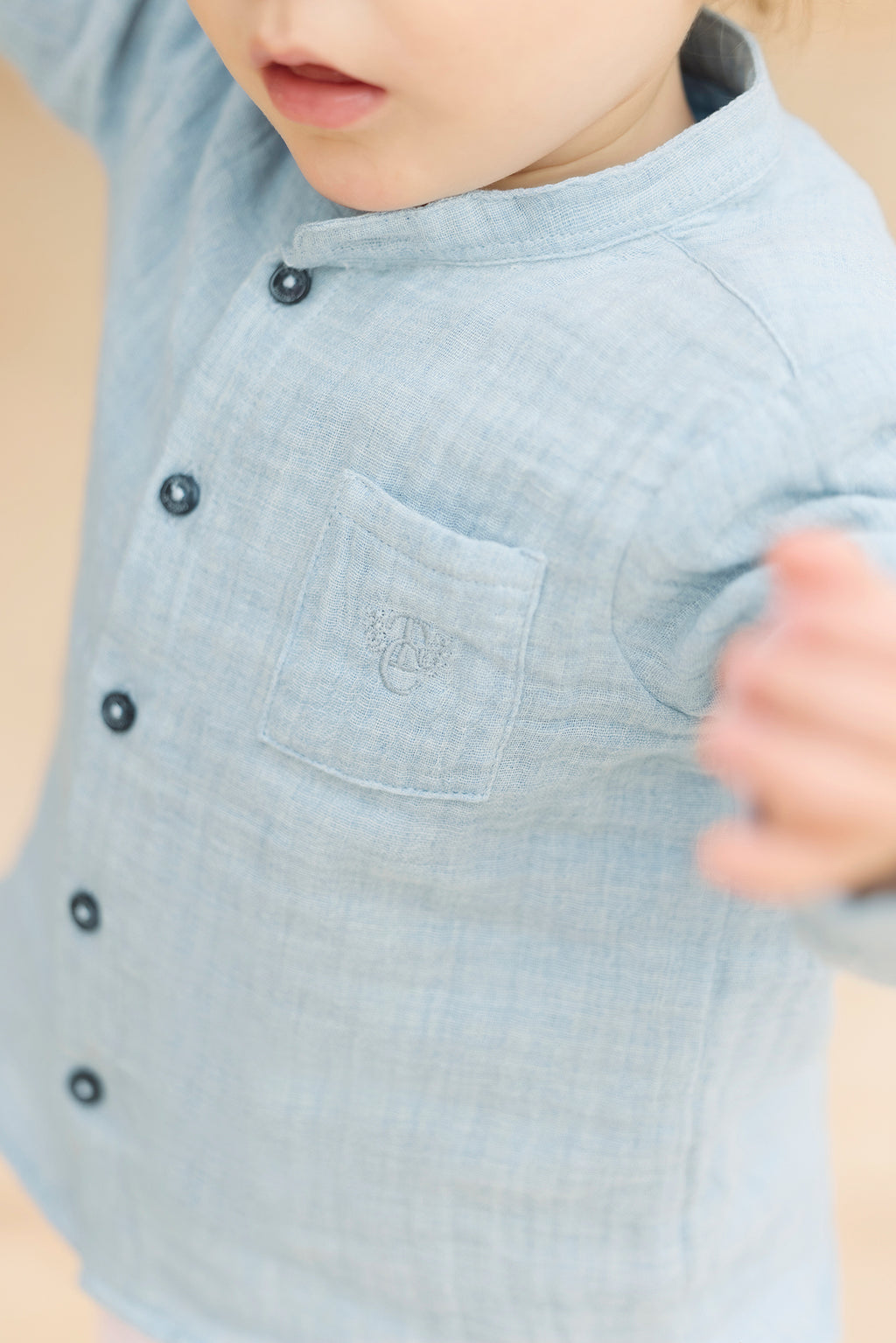 Chemise - Bleu grisé gaze de coton col mao
