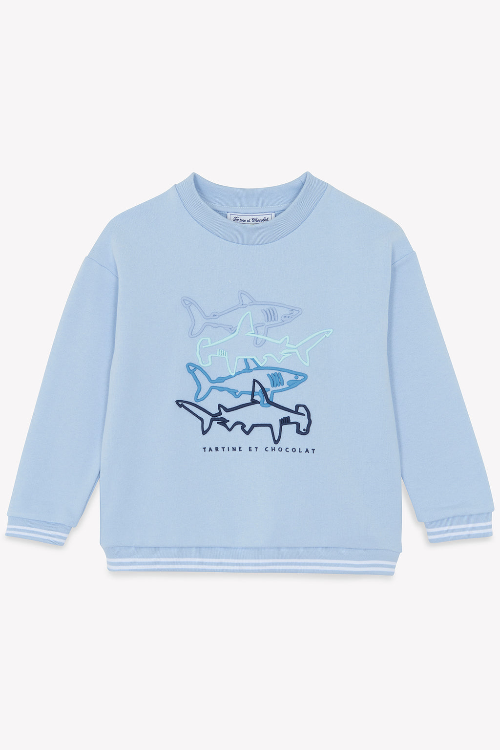 Sweat - Bleu lavé illustration requins