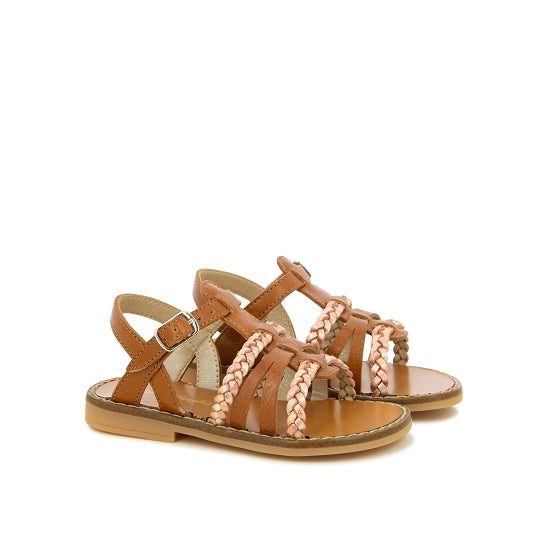 Sandales - Cuir camel tressage