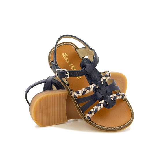 Sandales - Cuir bleu navy tressage