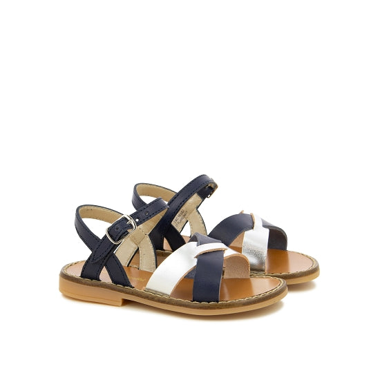 Sandales - Cuir marine et argent