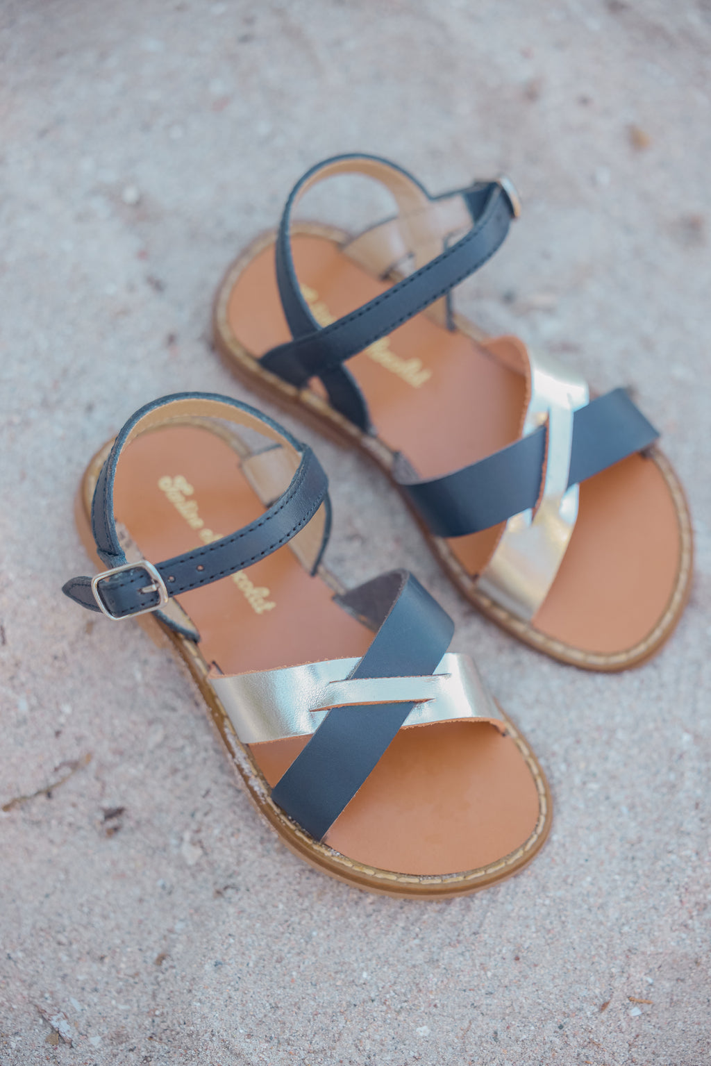 Sandales - Cuir marine et argent