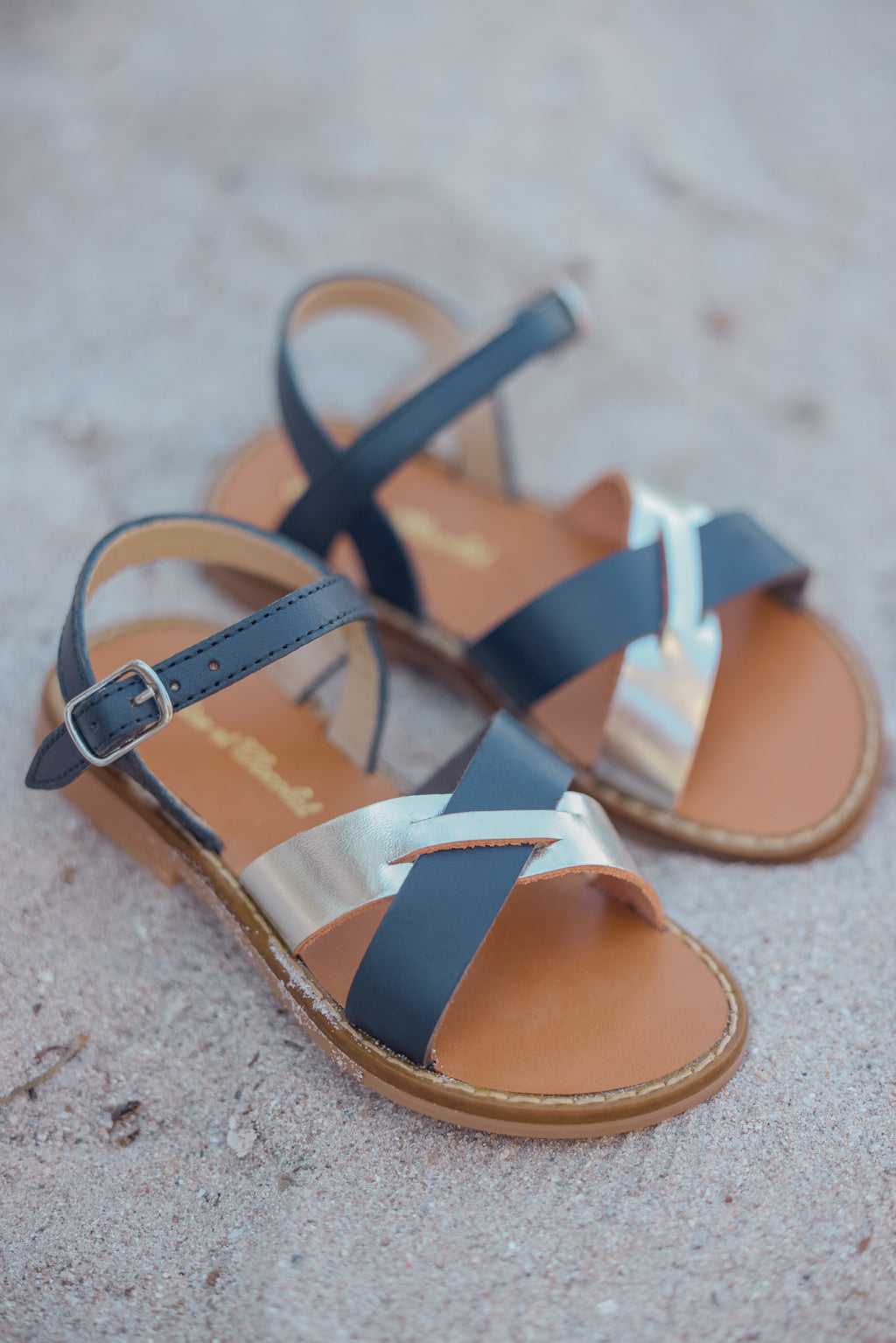 Sandales - Cuir marine et argent