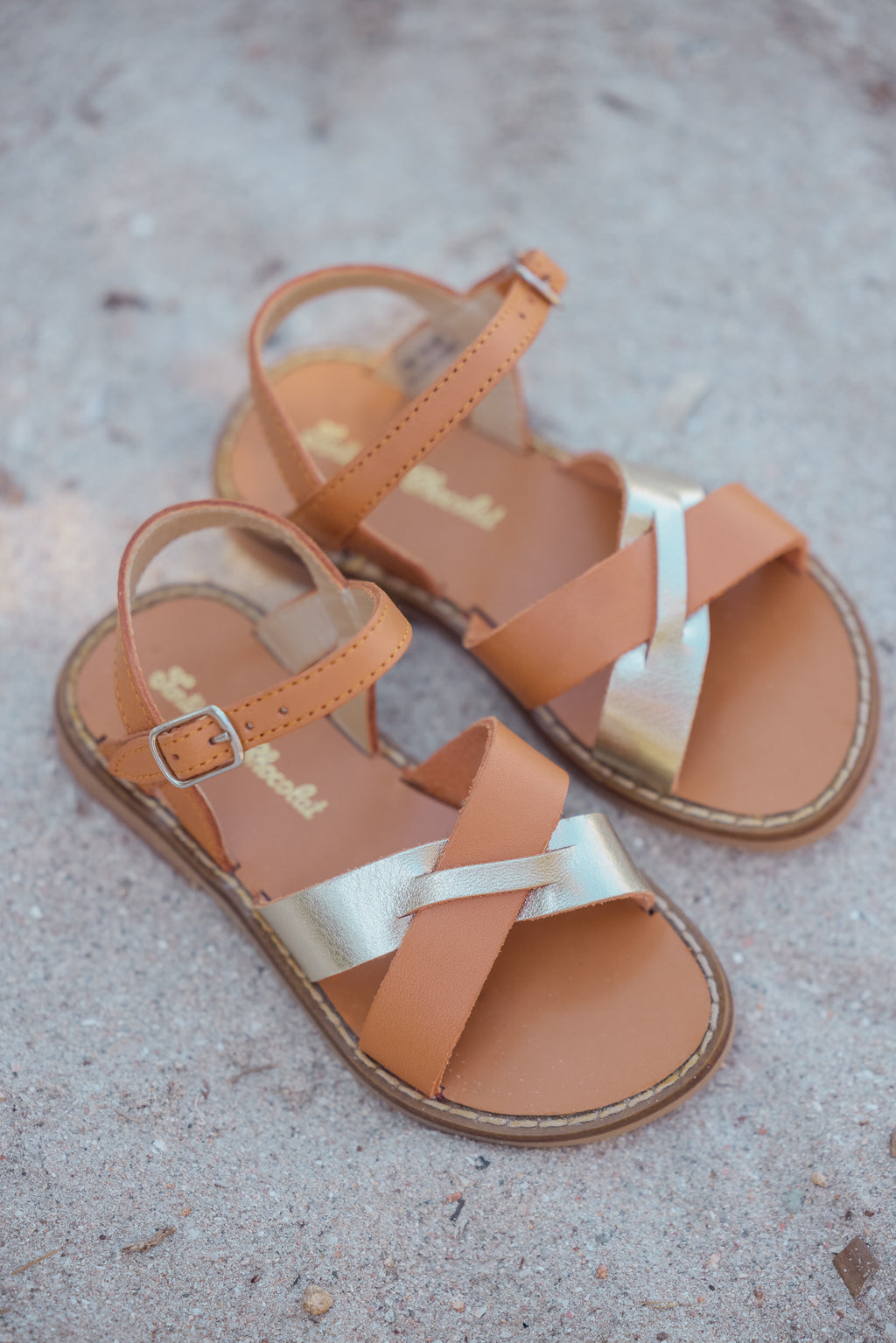 Sandales - Cuir camel et or