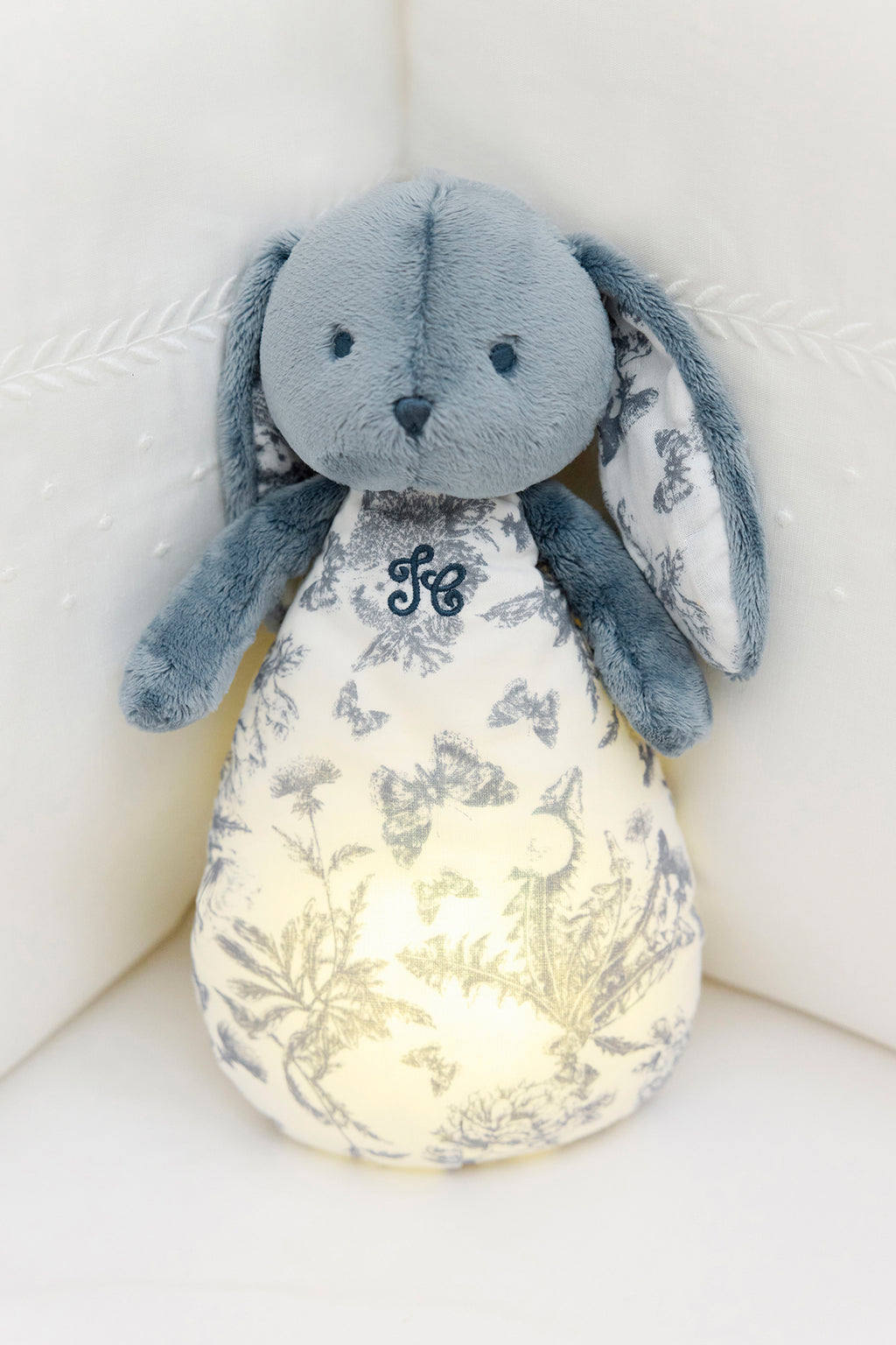 Augustin The Rabbit Musical Night Light - gedruckt Toile de Jouy Blau