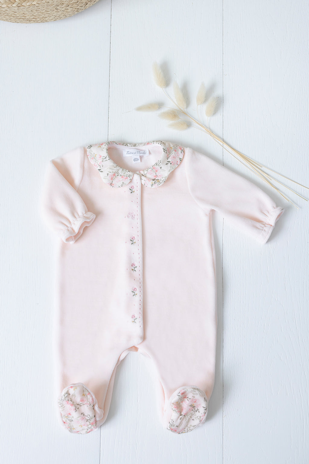 Pajamas - Velvet Pale pink Print flowery jardin hivernal