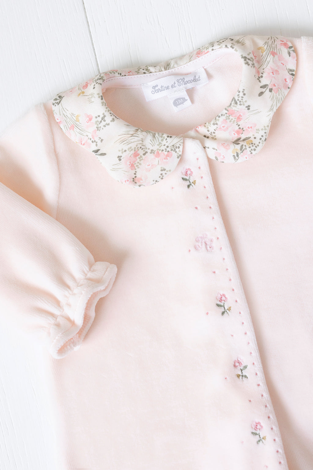 Pajamas - Velvet Pale pink Print flowery jardin hivernal