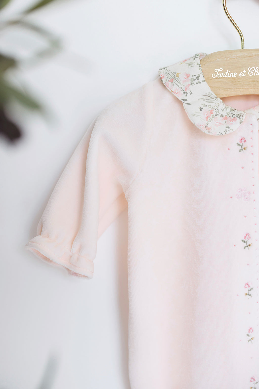 Pajamas - Velvet Pale pink Print flowery jardin hivernal