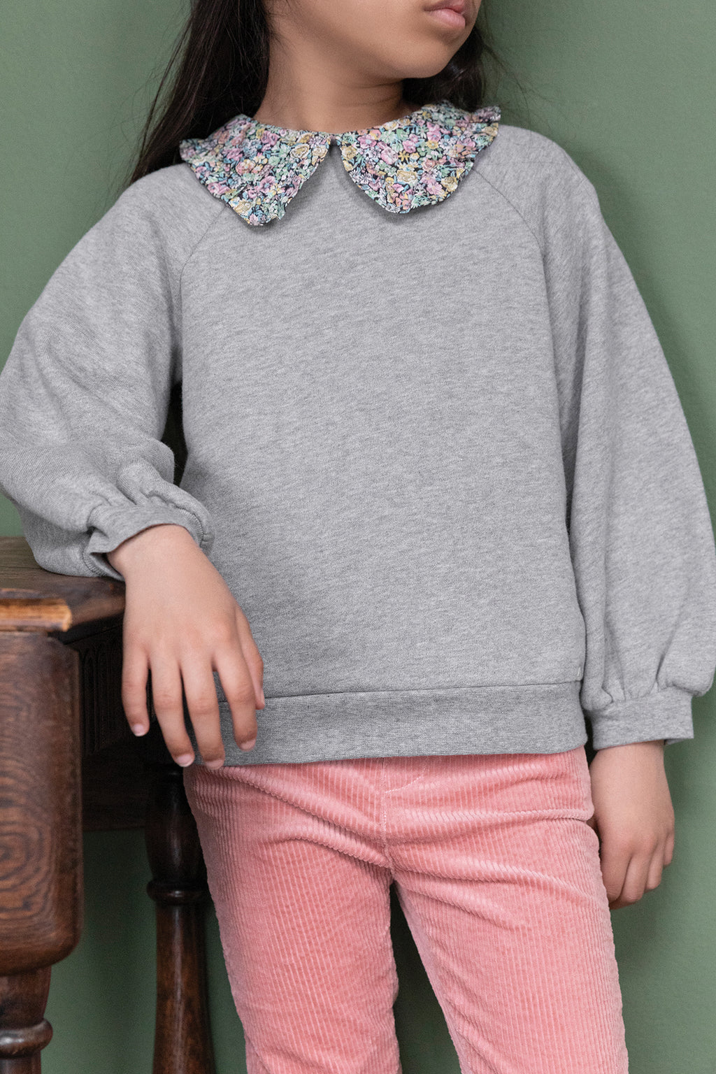 Sweatshirt - Grau Kragen Stoff Liberty