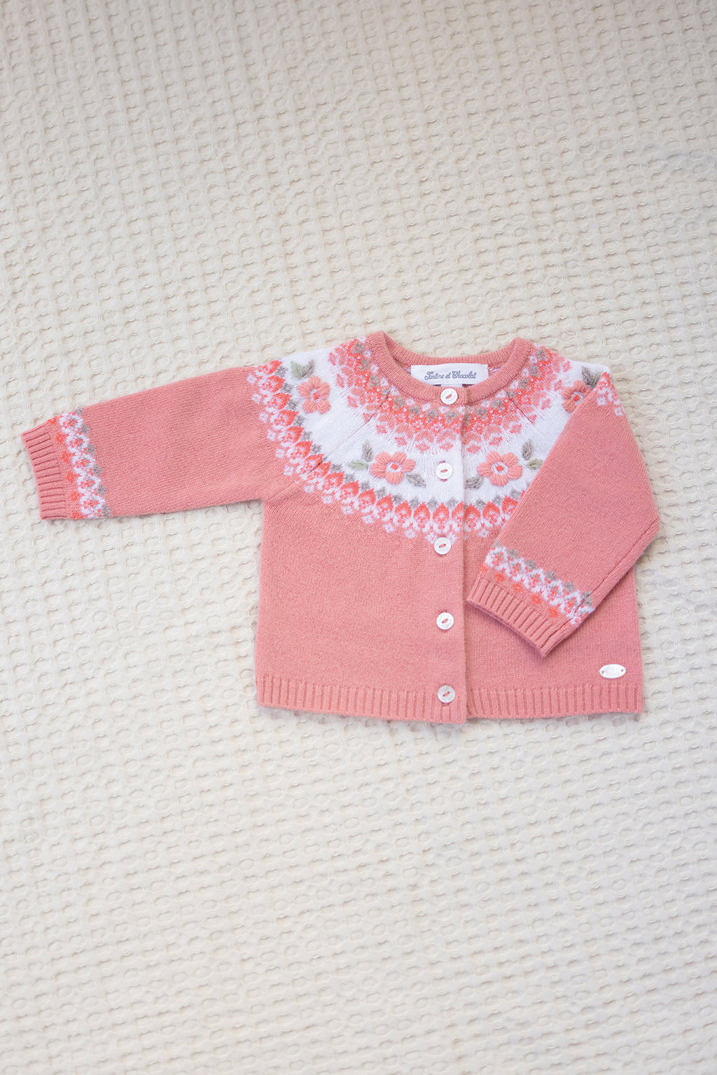 Cardigan - Rose broderie fleurs