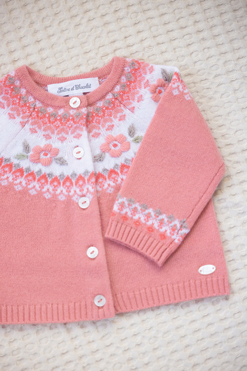 Cardigan - Rose broderie fleurs