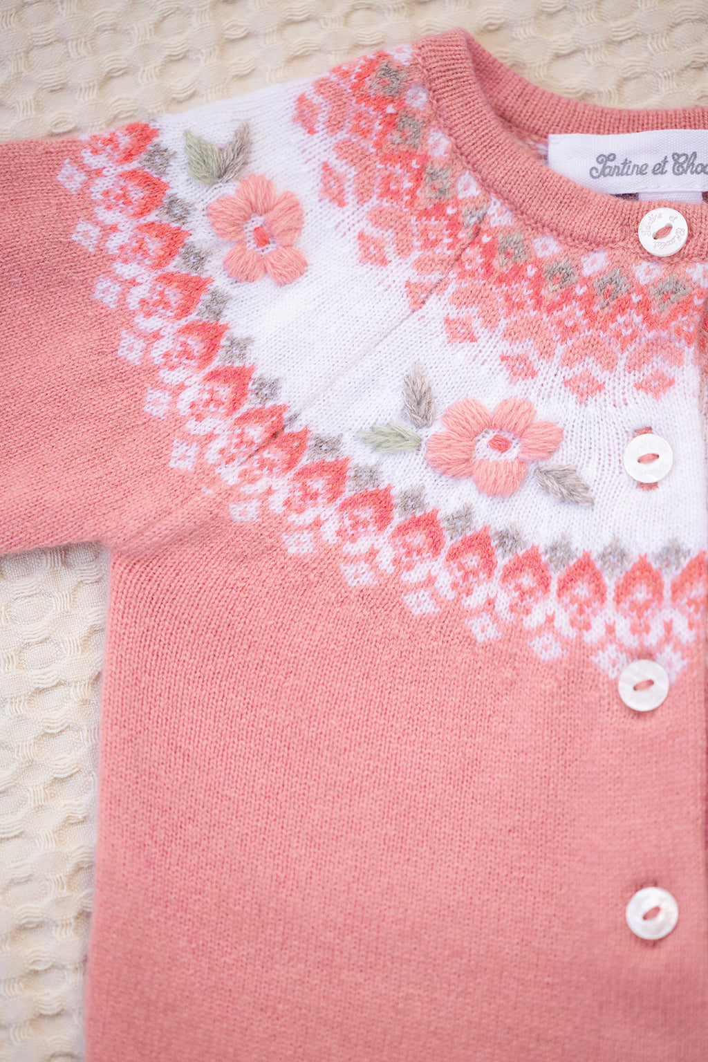 Cardigan - Rose broderie fleurs