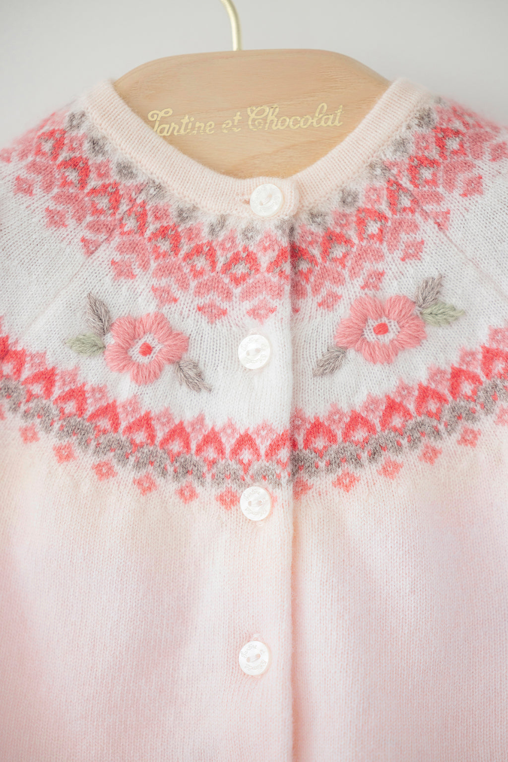 Cardigan - Rose pâle broderie fleurs