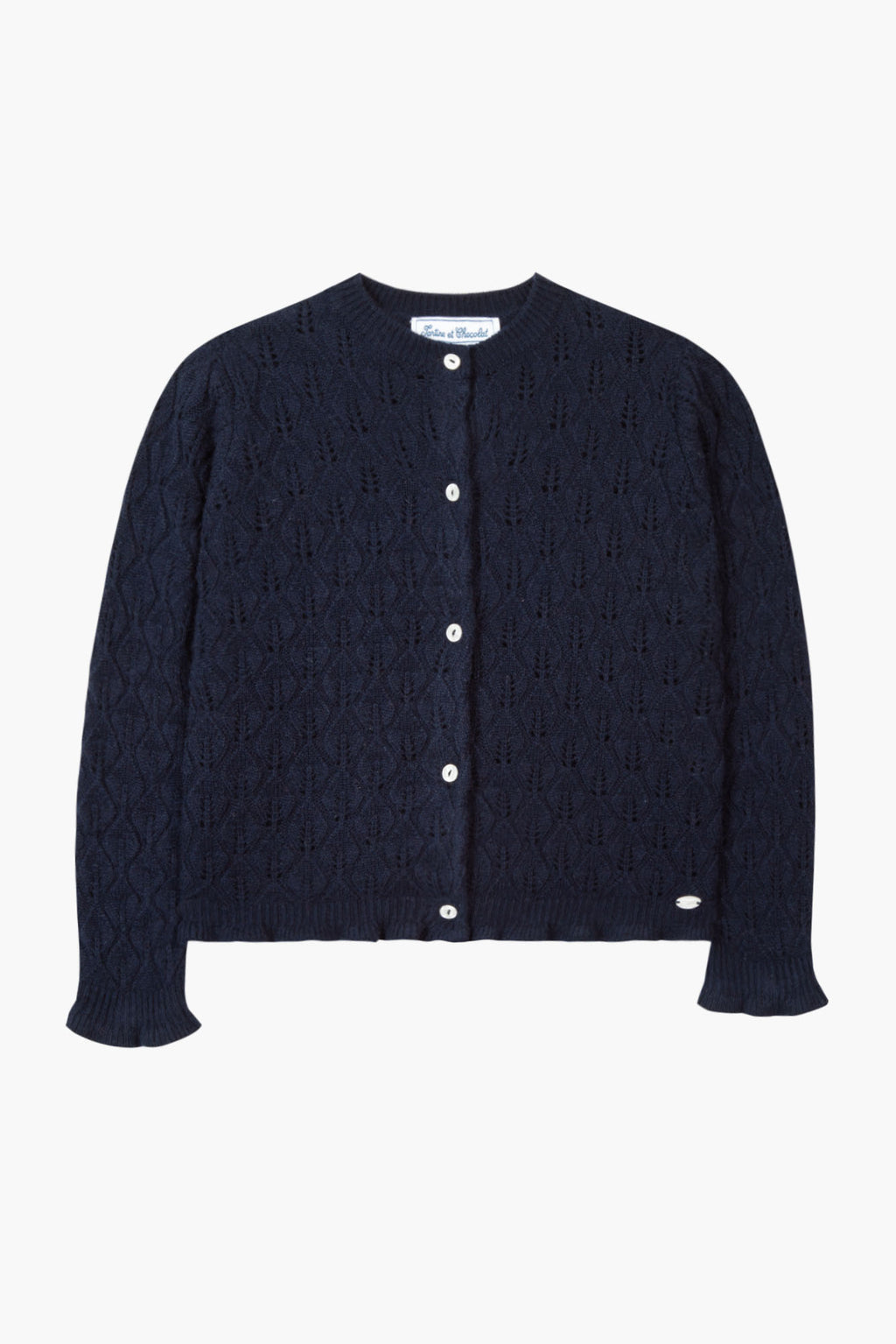 Cardigan - Blu navy foglie in maglia