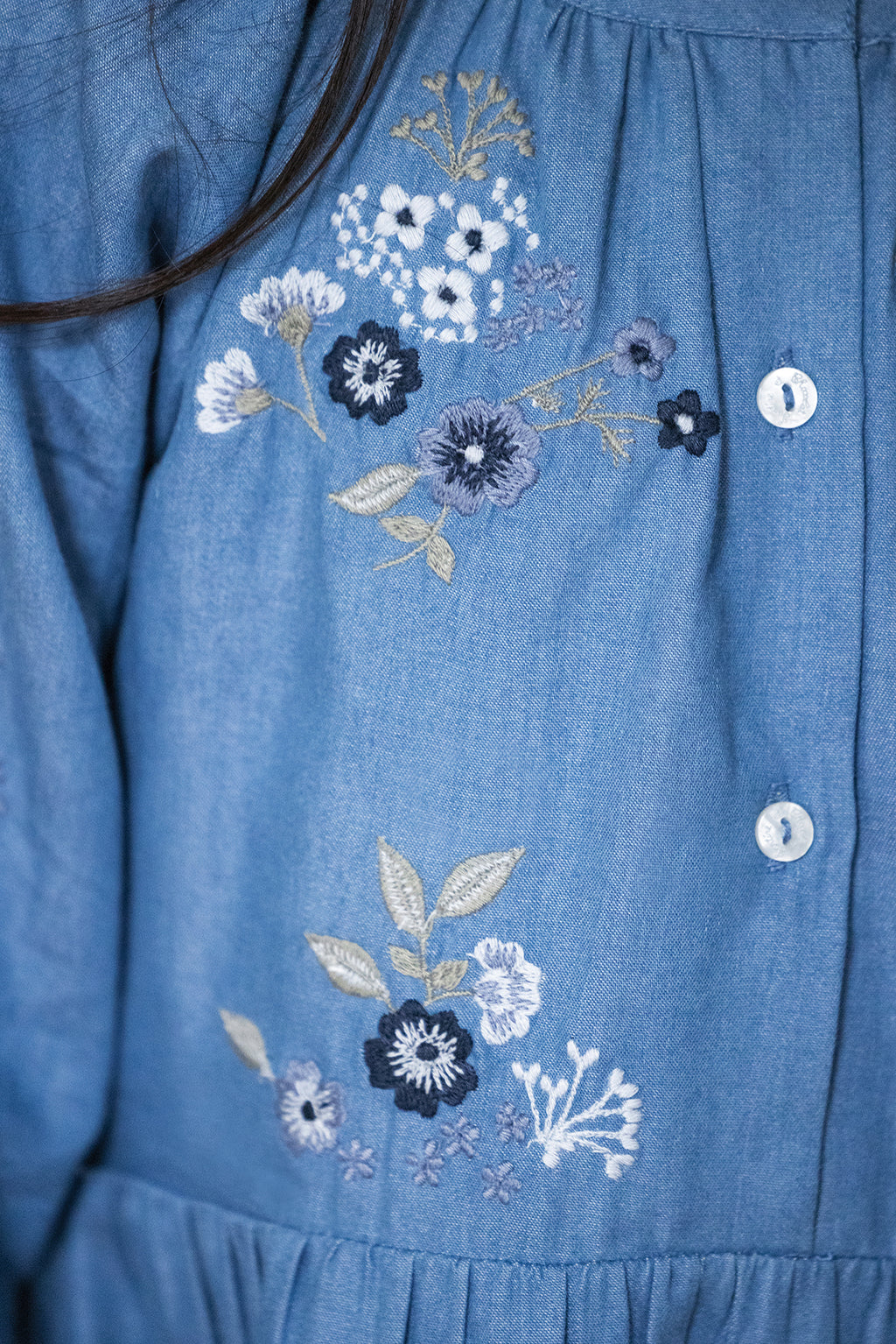 Robe - Bleu broderie florale