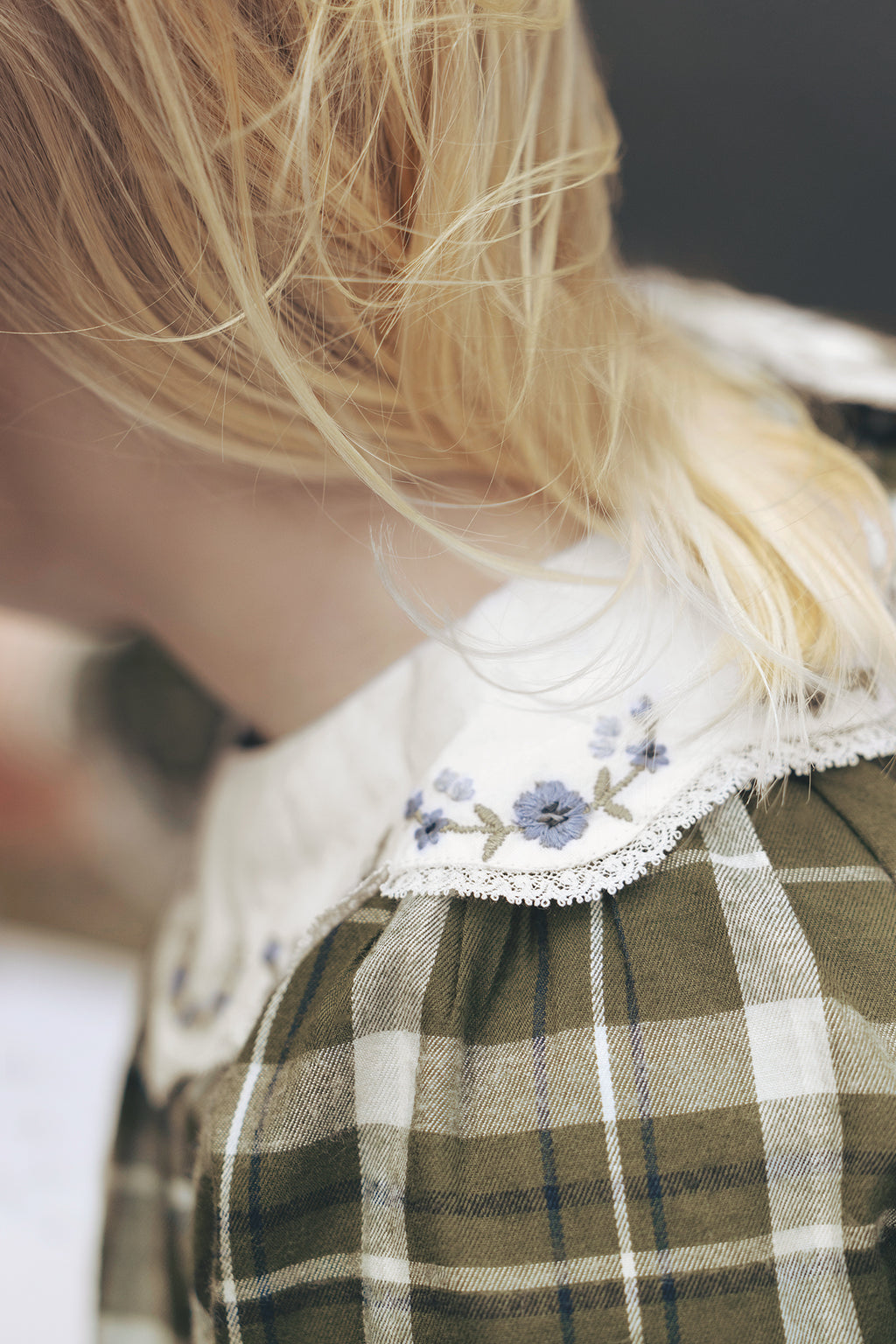 Dress  - khaki Check Collar openwork