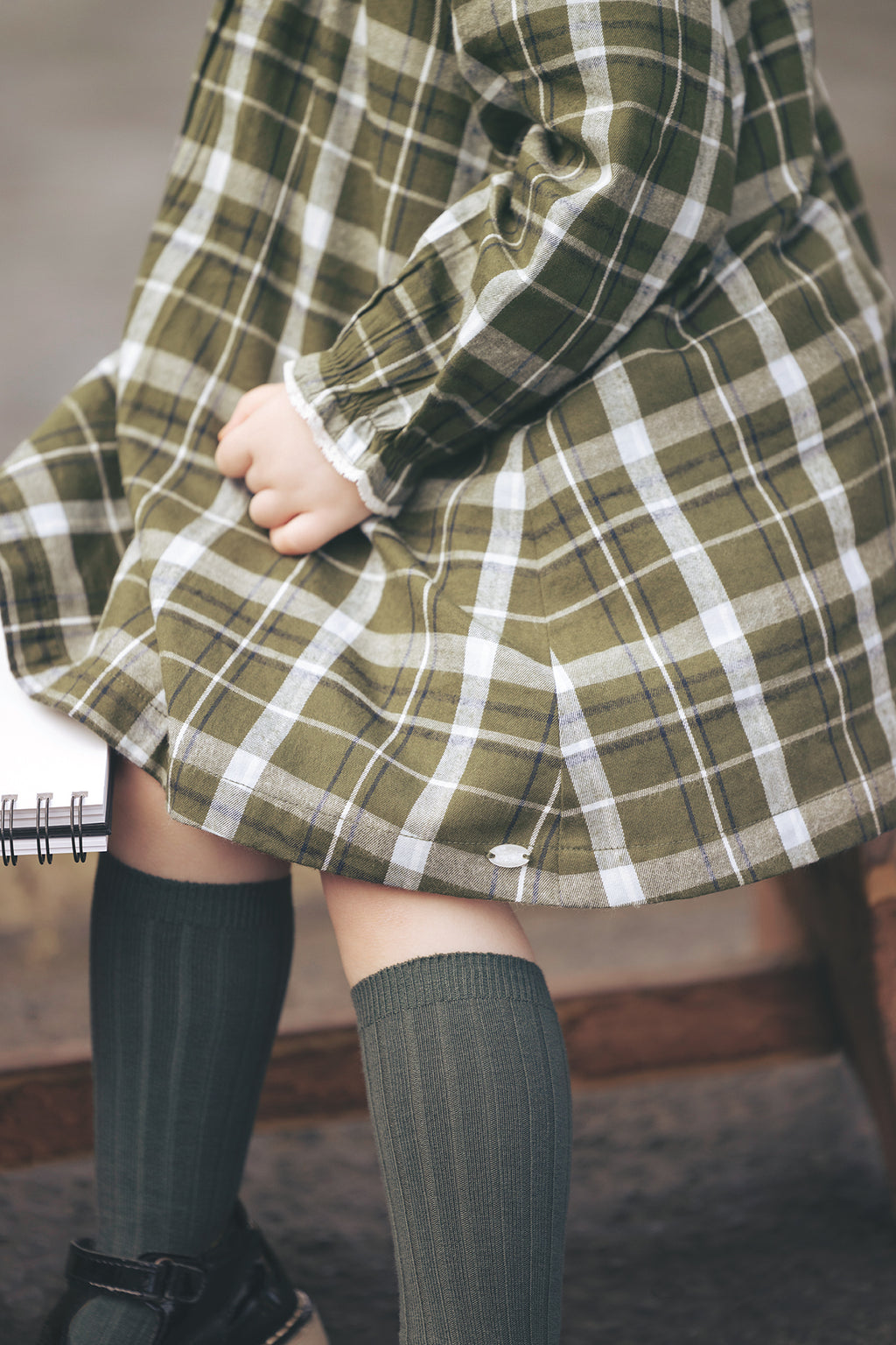 Dress  - khaki Check Collar openwork