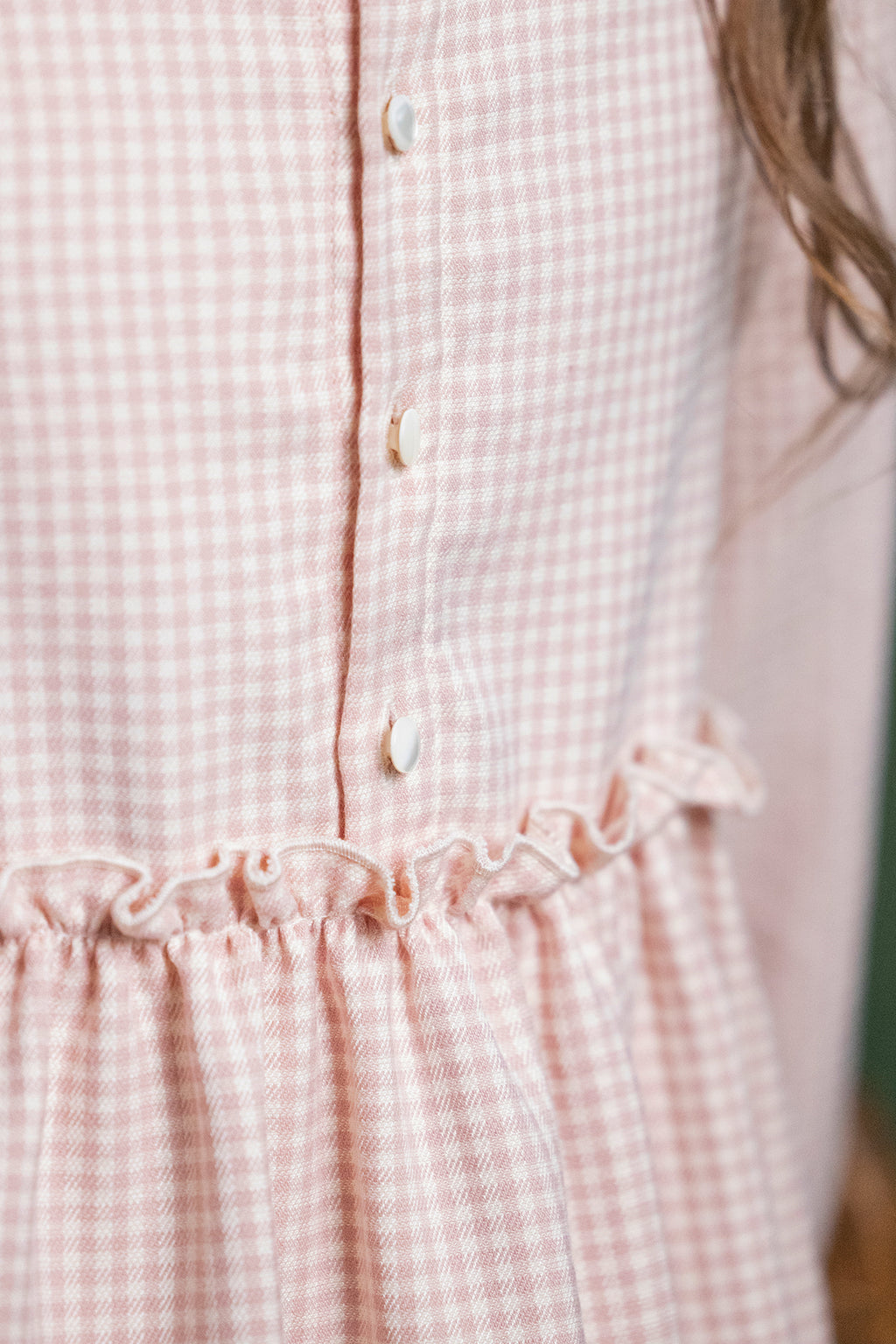 Dress - Pink Two-tone gingham Collar Embroidered