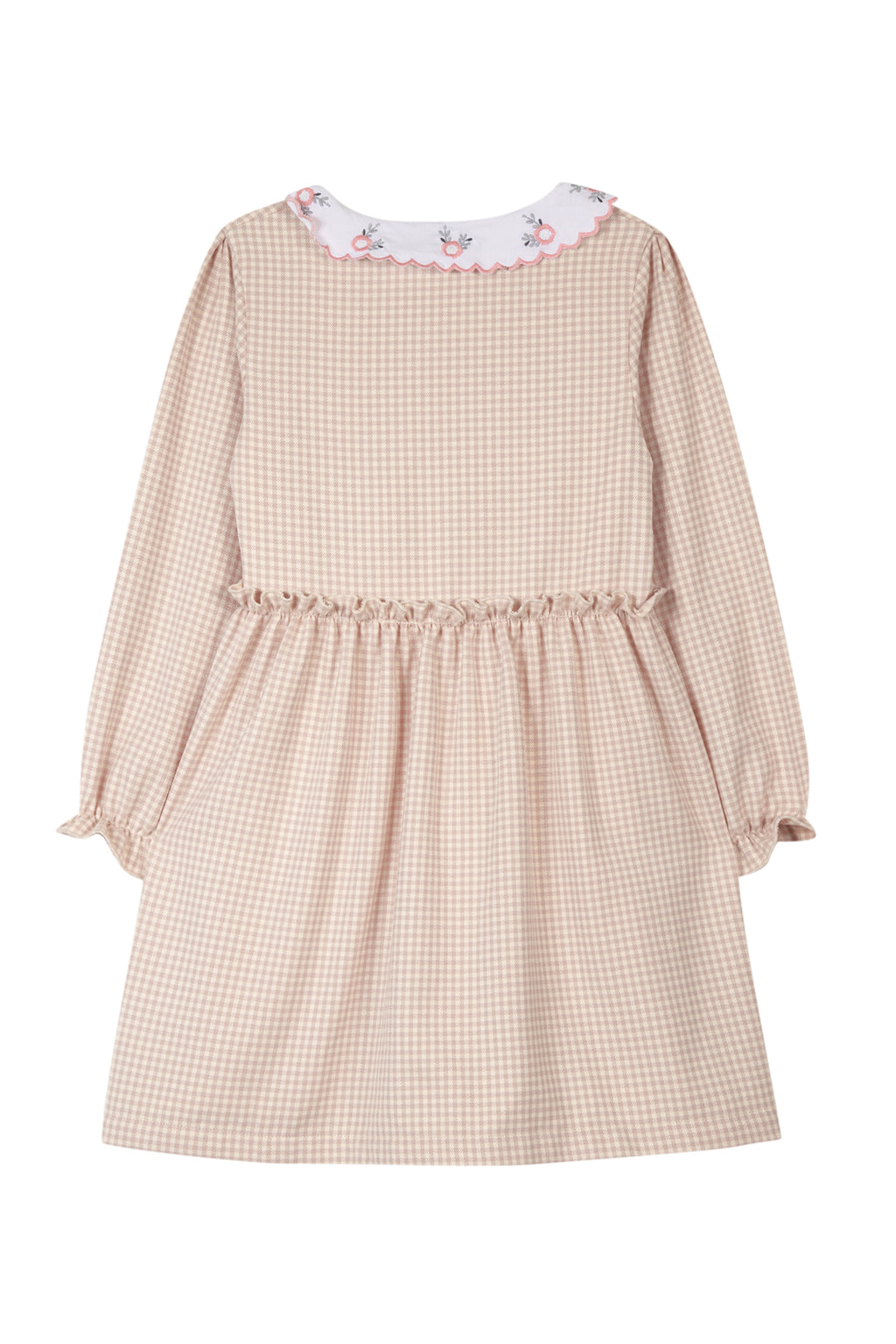 Dress - Pink Two-tone gingham Collar Embroidered