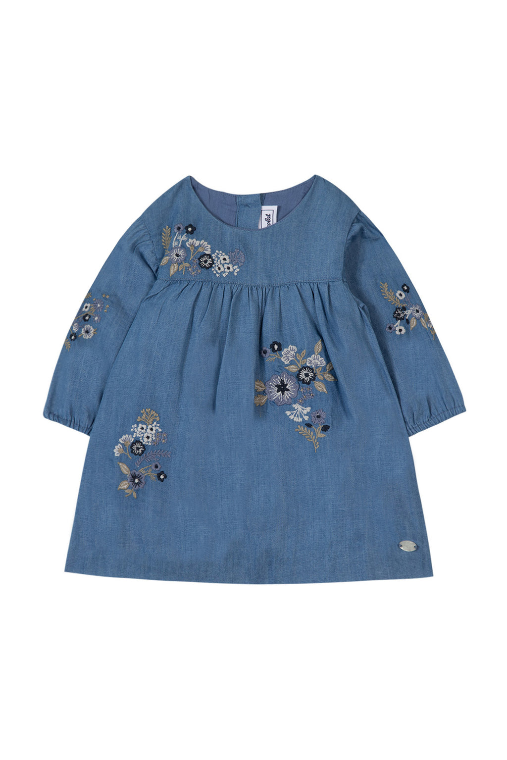 Robe - Bleu broderie fleurie