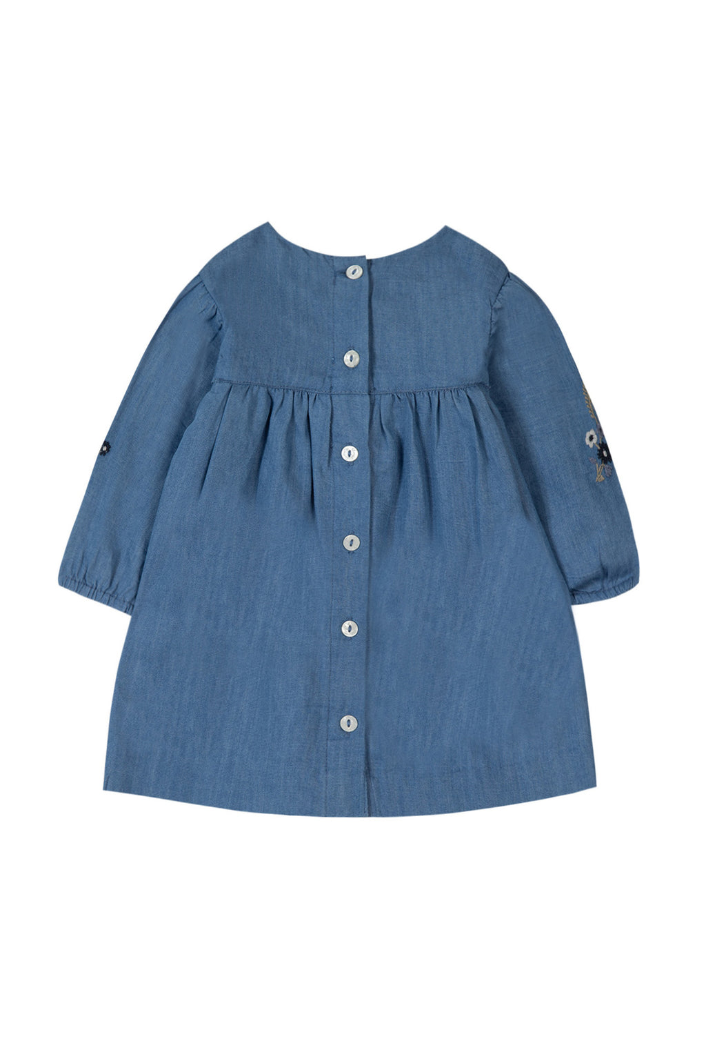 Robe - Bleu broderie fleurie