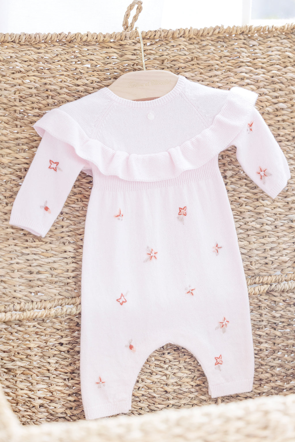 Jumpsuit long - Pale pink flowers Embroideredes