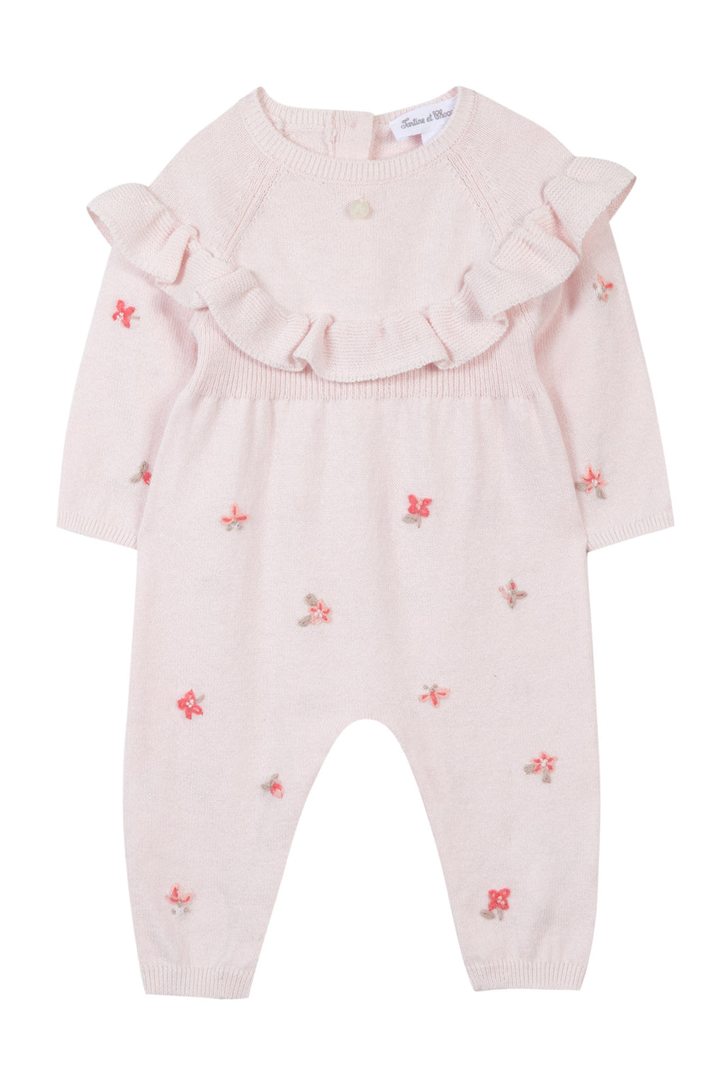 Jumpsuit long - Pale pink flowers Embroideredes