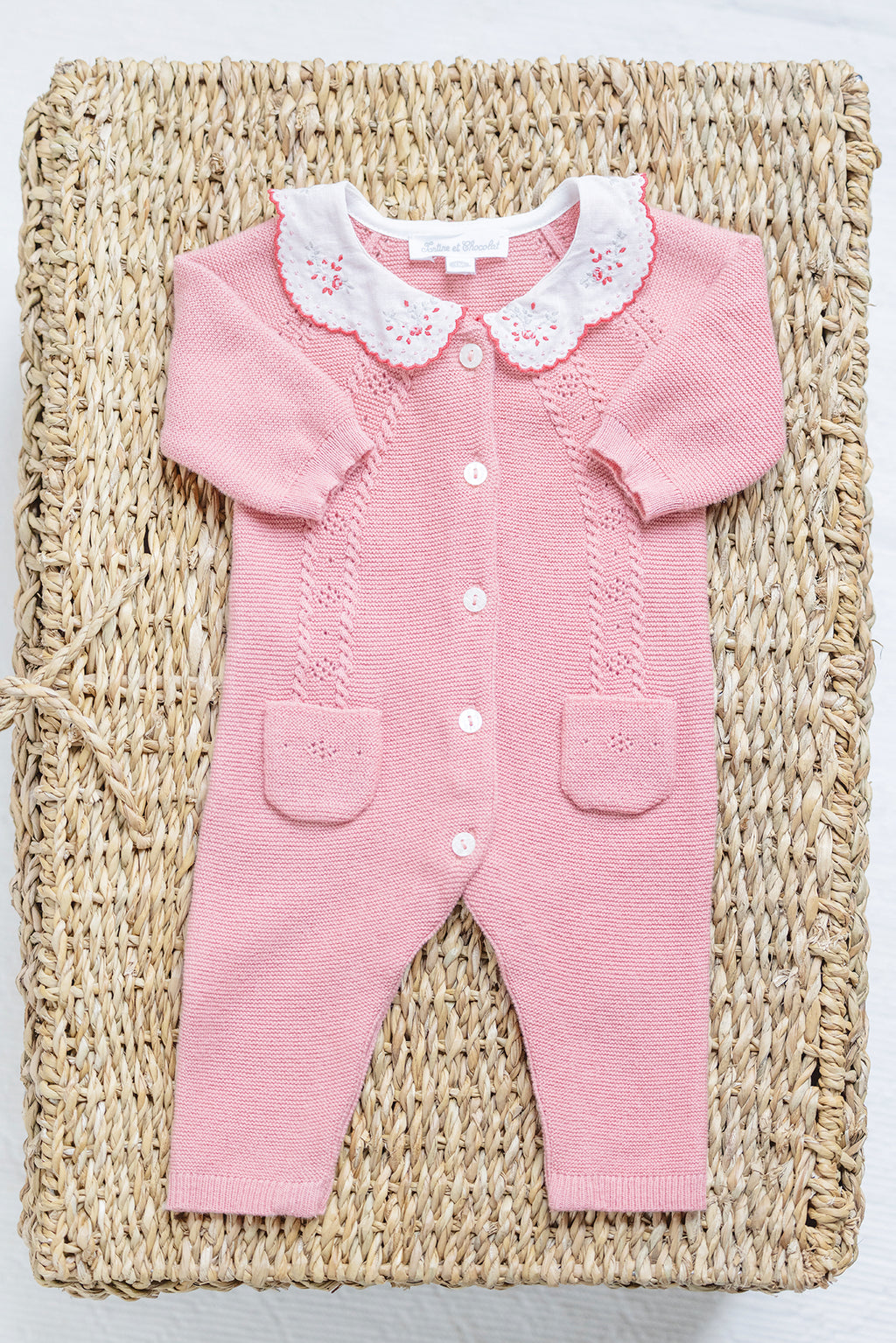 Jumpsuit long - Pink Collar Embroidered