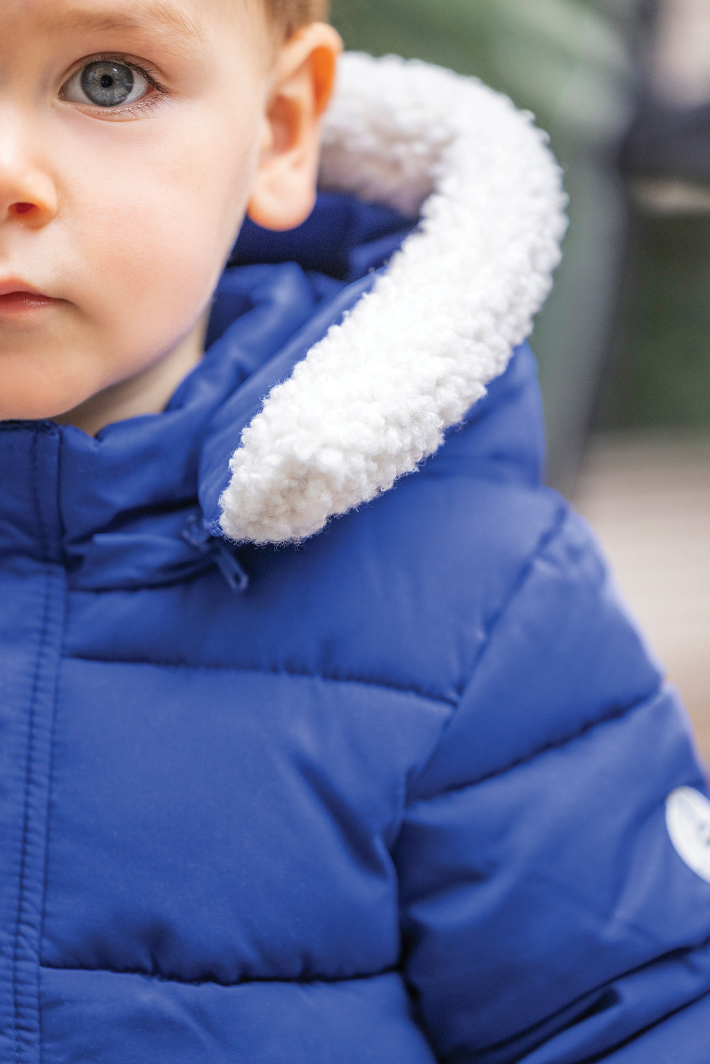 Geschwollene Jacke - Blau König Kaputze Pelzimitat