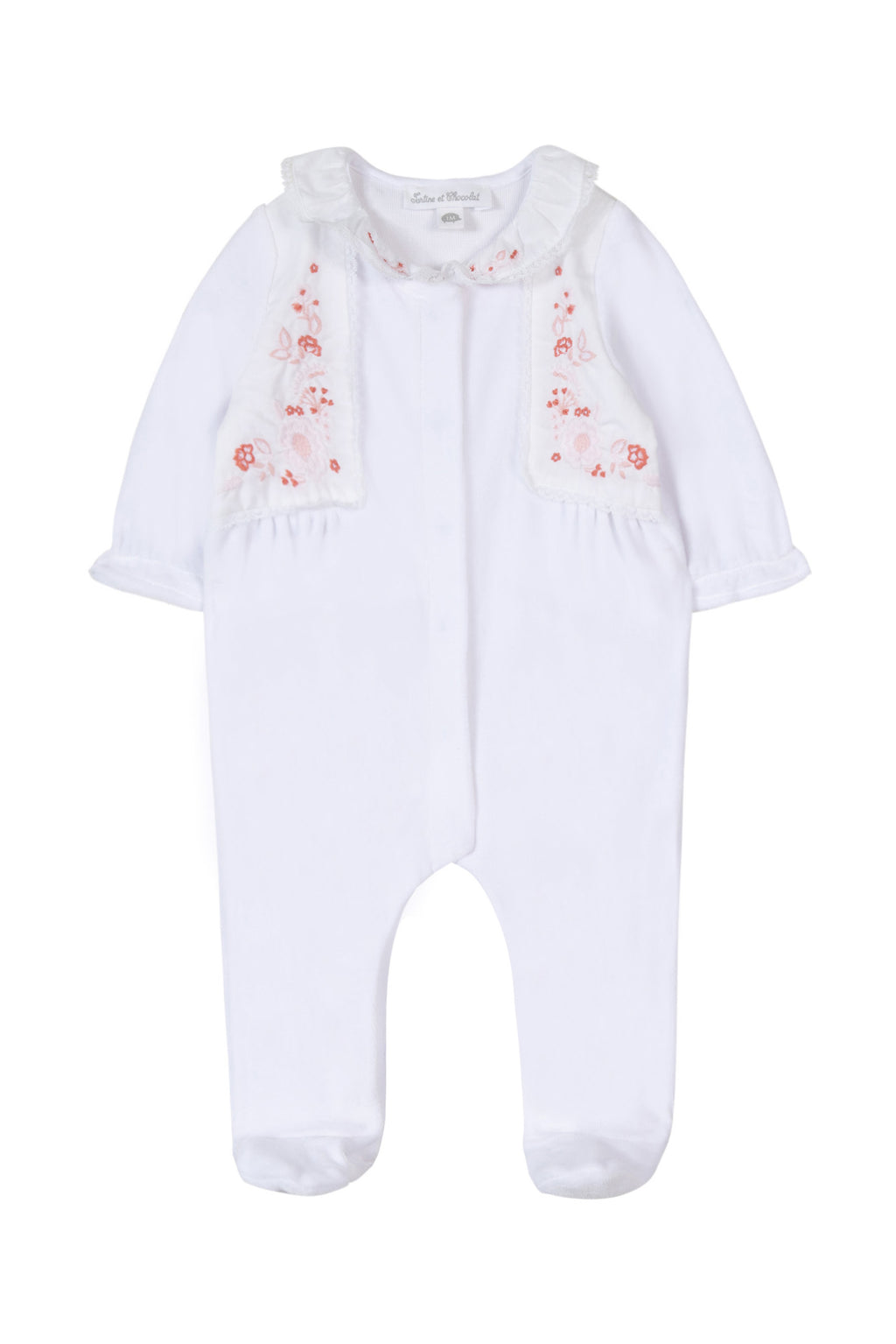 Pyjama - Blanc velours broderie fleurs