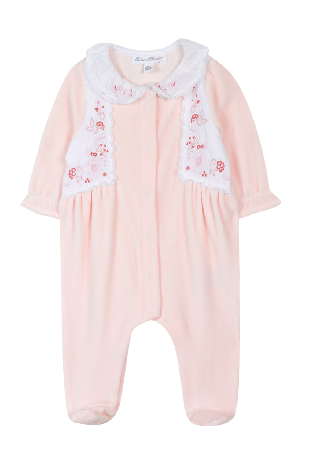 Pyjama - Rose pâle velours broderie fleurs