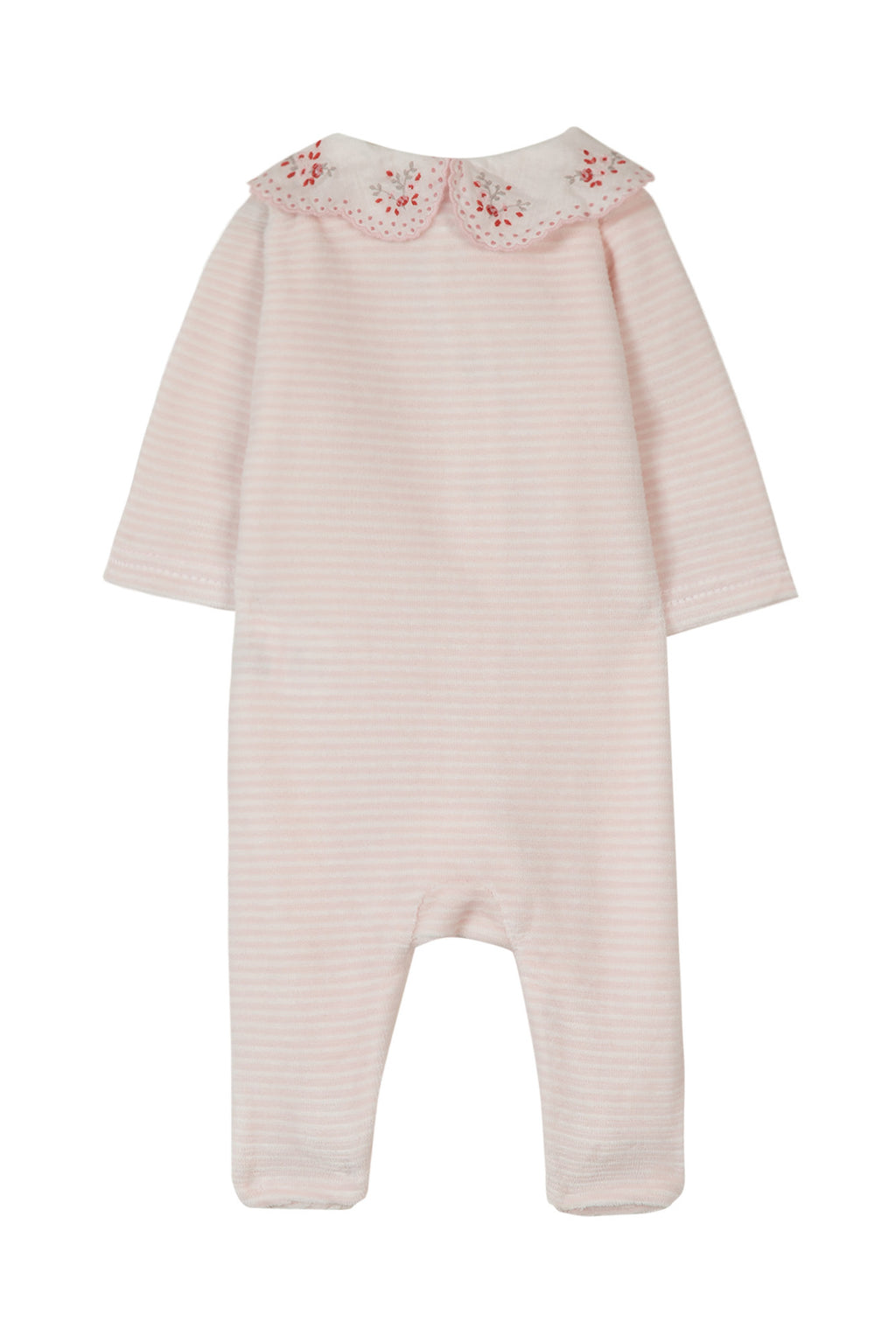 Pyjama - Rose pâle velours rayures col brodé