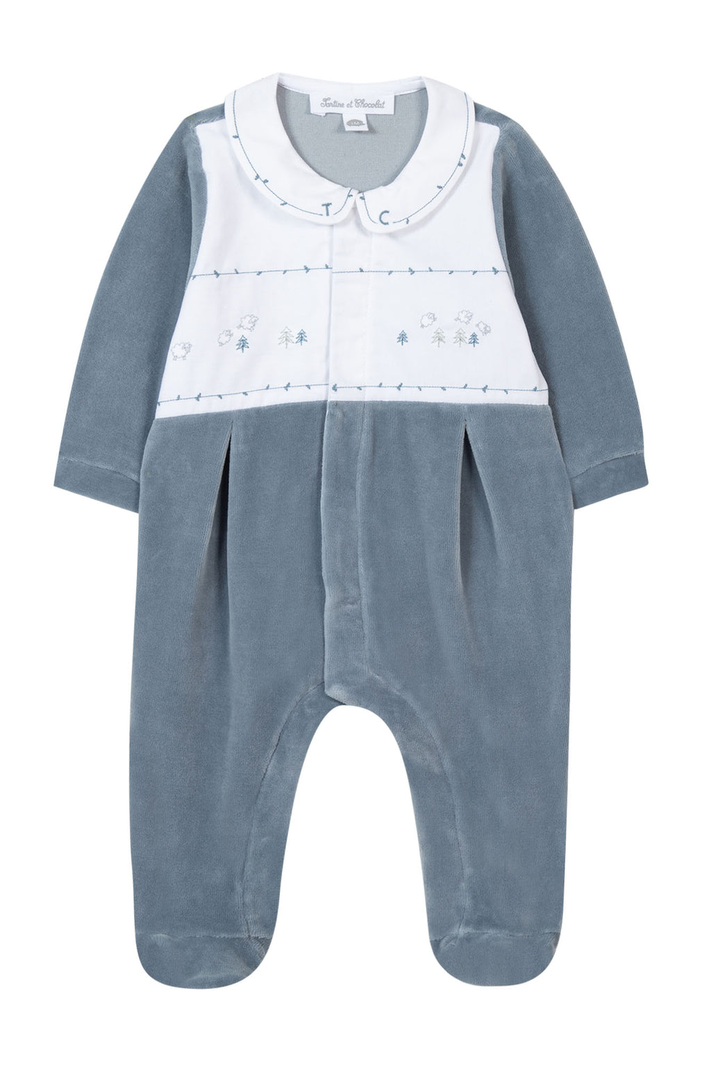 Pyjama - Blau Samt Plastron Gestickt