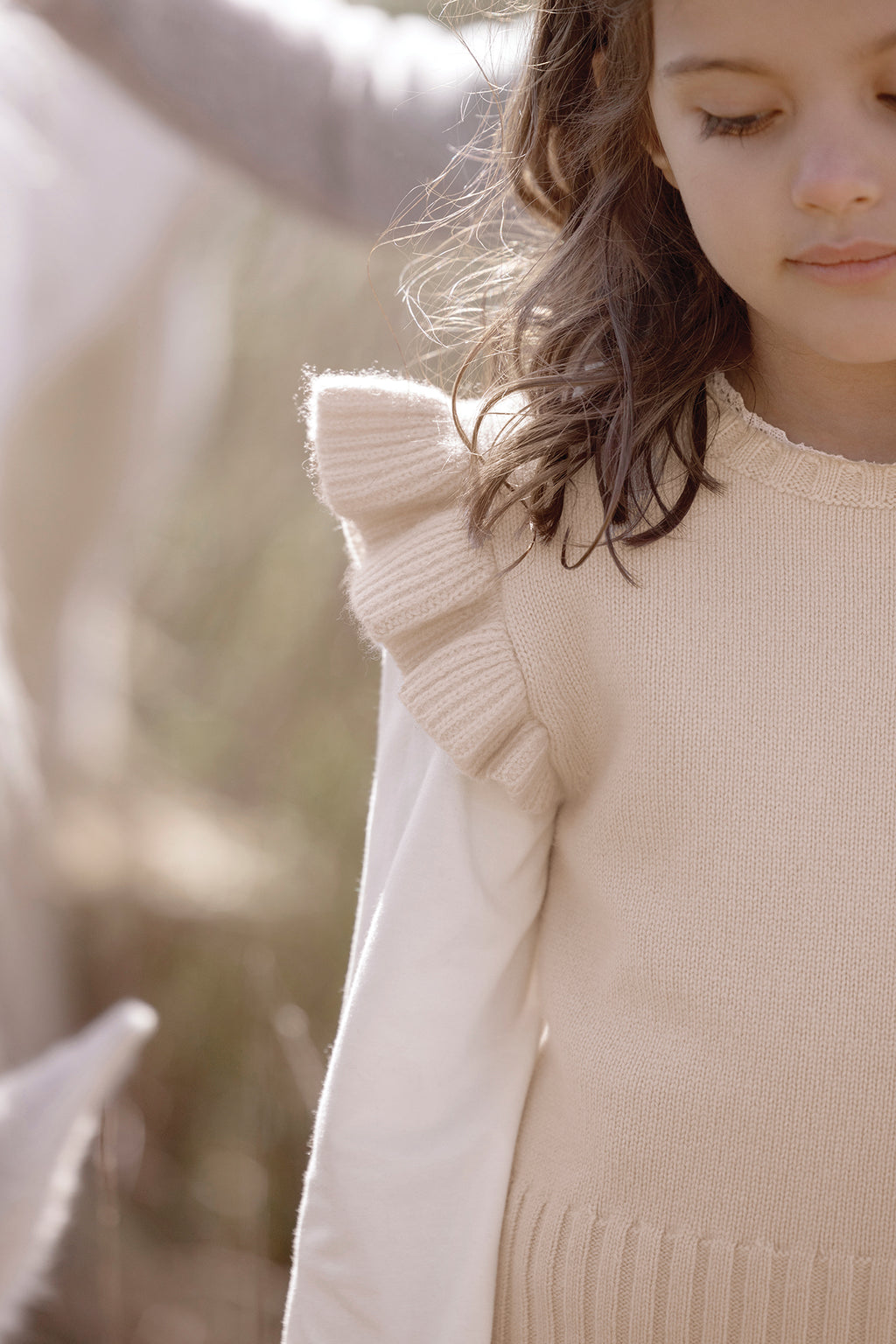 Ärmelloser Pullover - Beige Strickwaren verschwommen