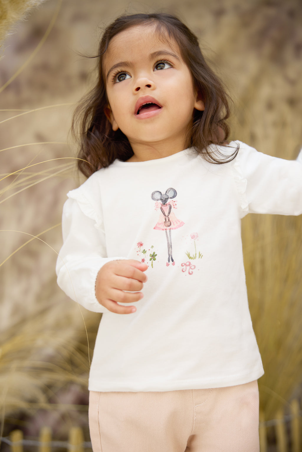 T-shirt - Ecru petite souris fleuri