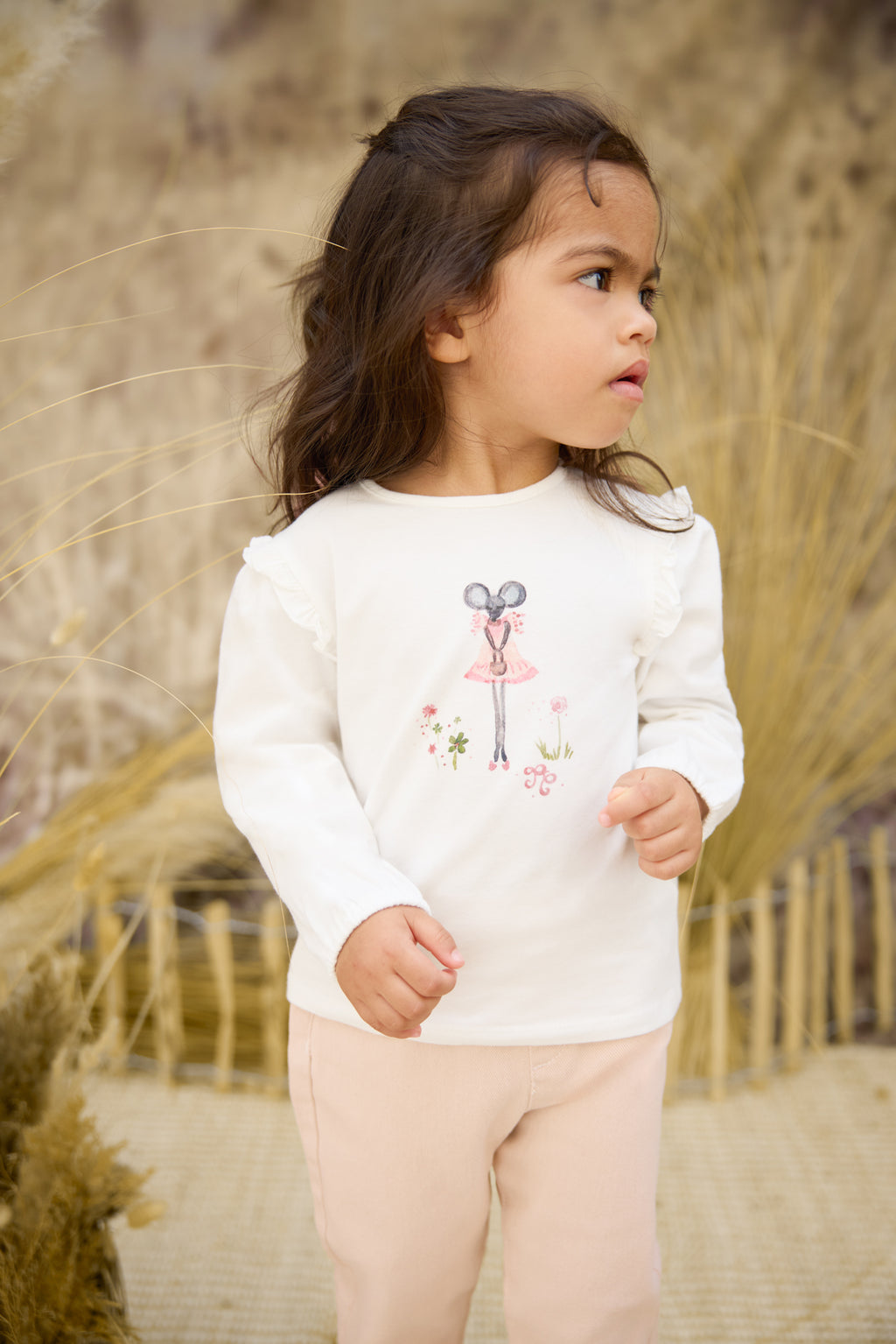 T-shirt - Ecru Flower little mouse