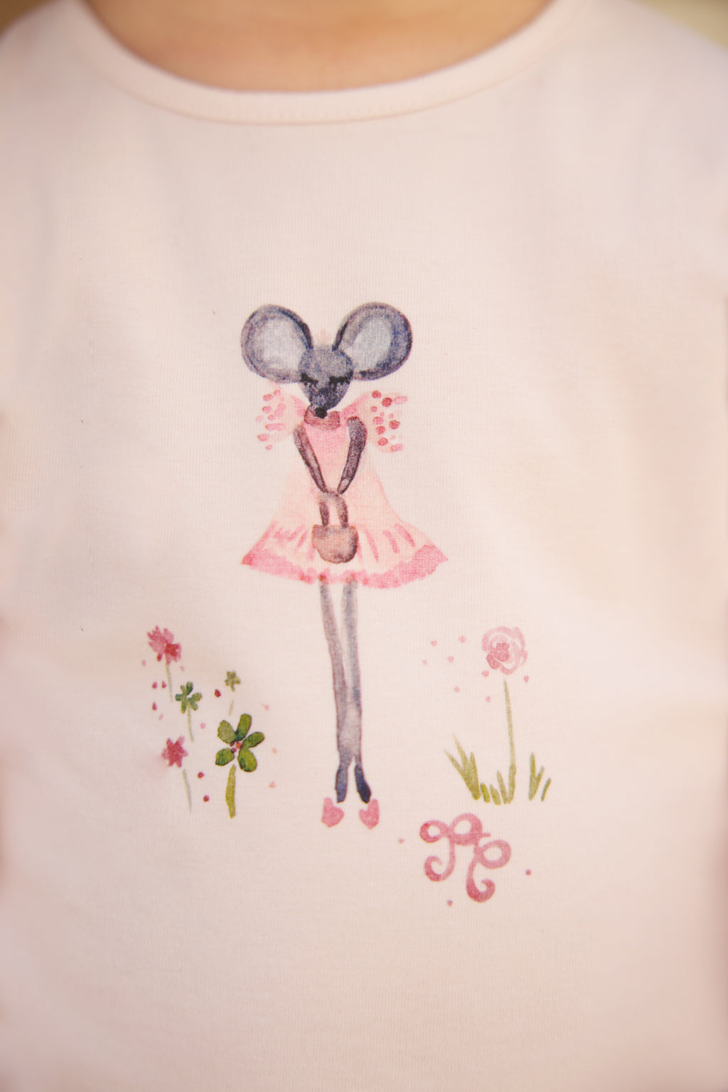 T -Shirt - Blassrosa Blume kleine Maus