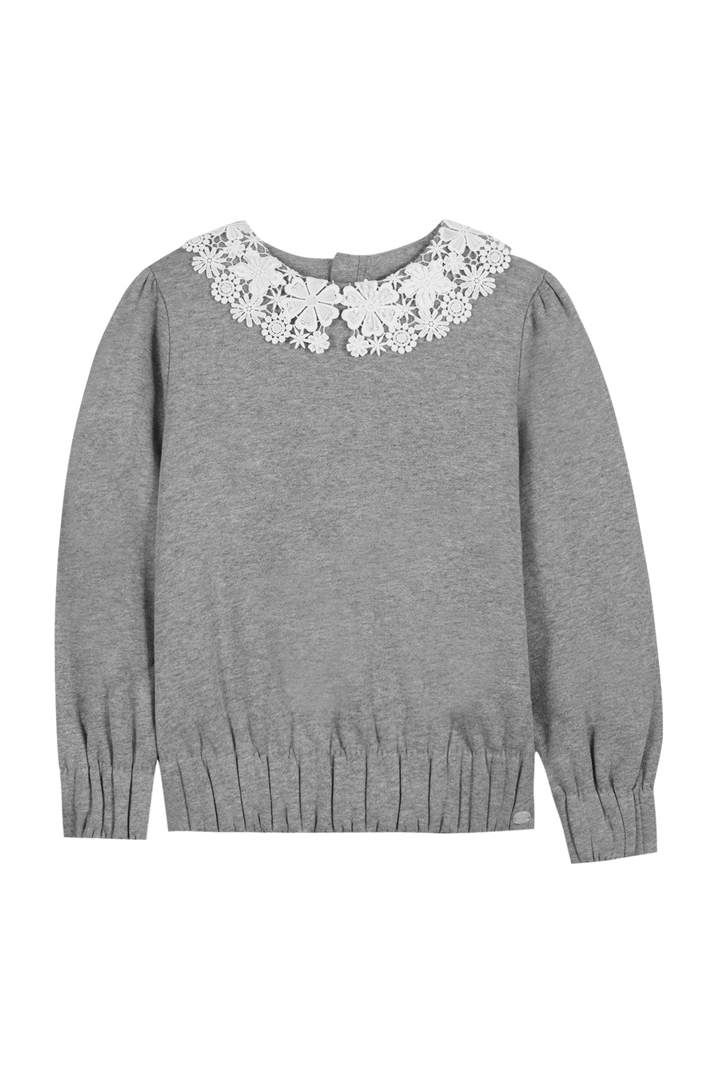 Sweat - Gris clair col galon broderie