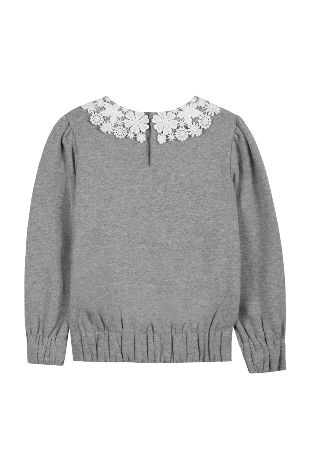 Sweat - Gris clair col galon broderie