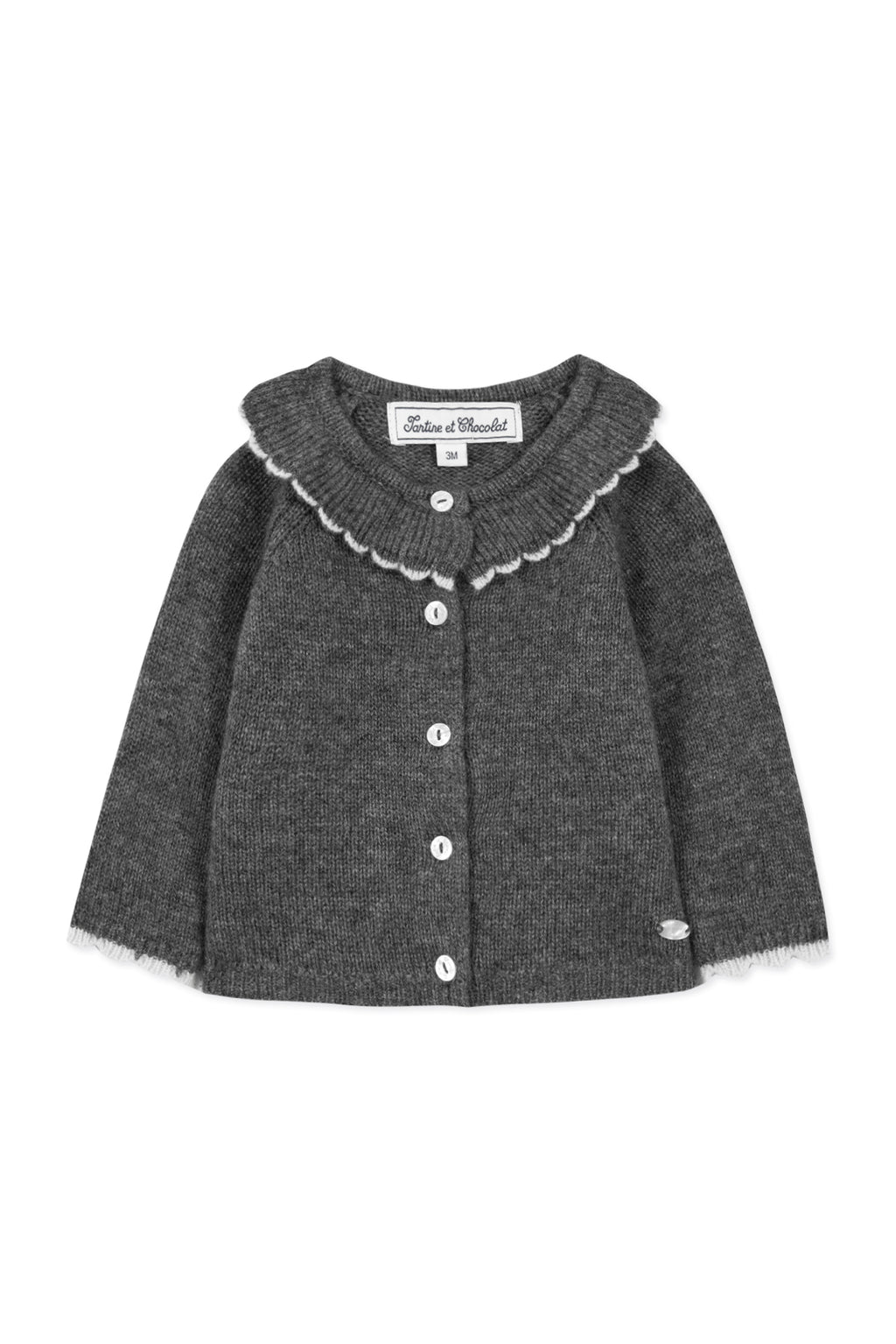 Cardigan - Gris chiné col volanté