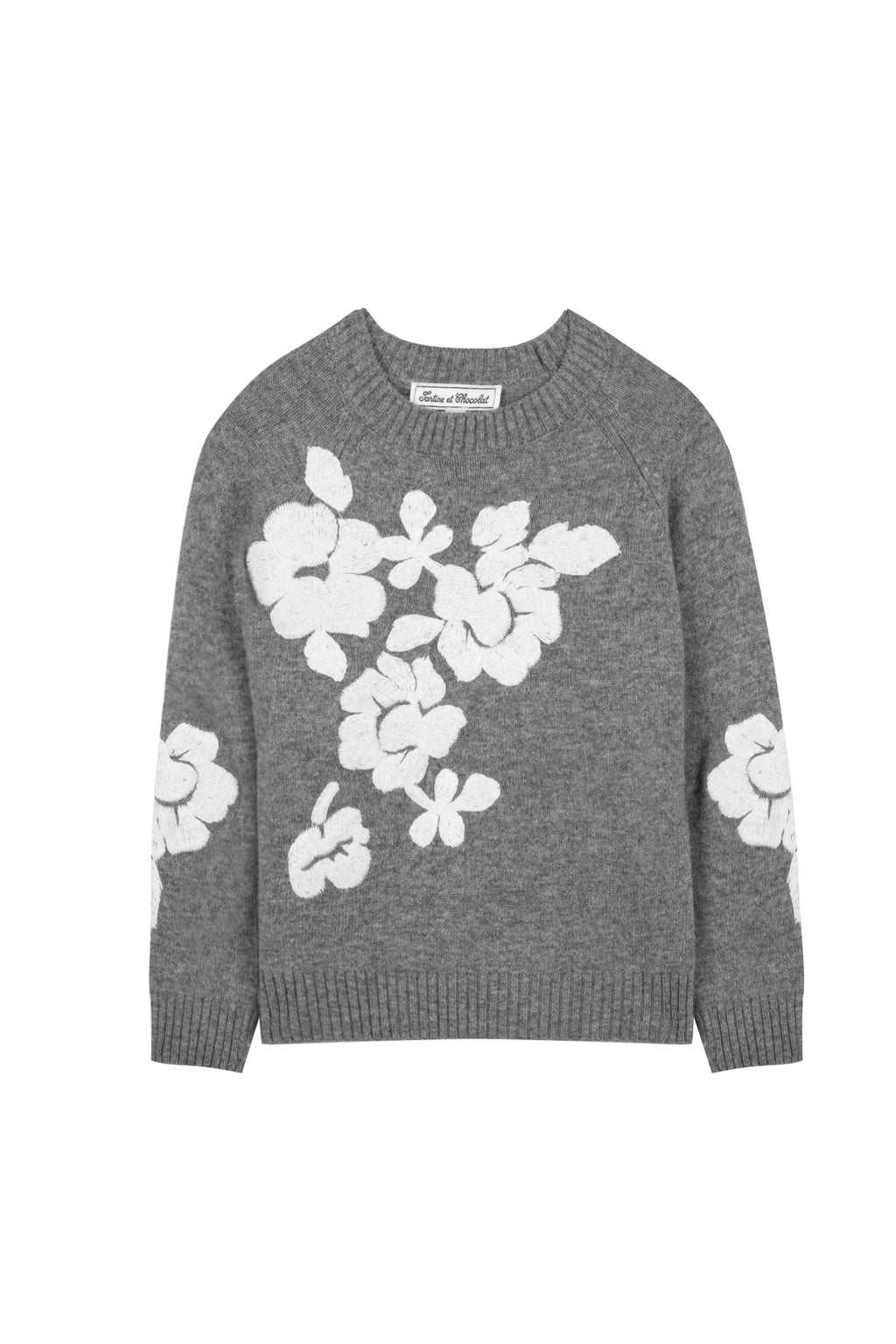 Pull - Gris broderie fleurie