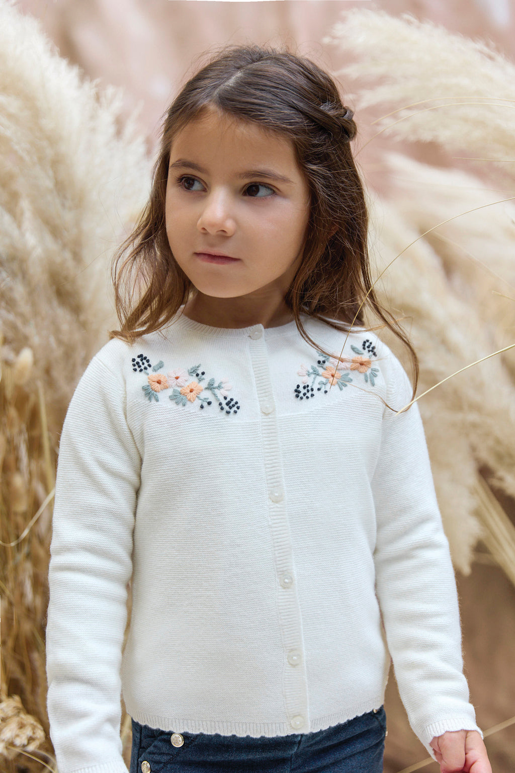 Cardigan - Ecru broderie fleurie