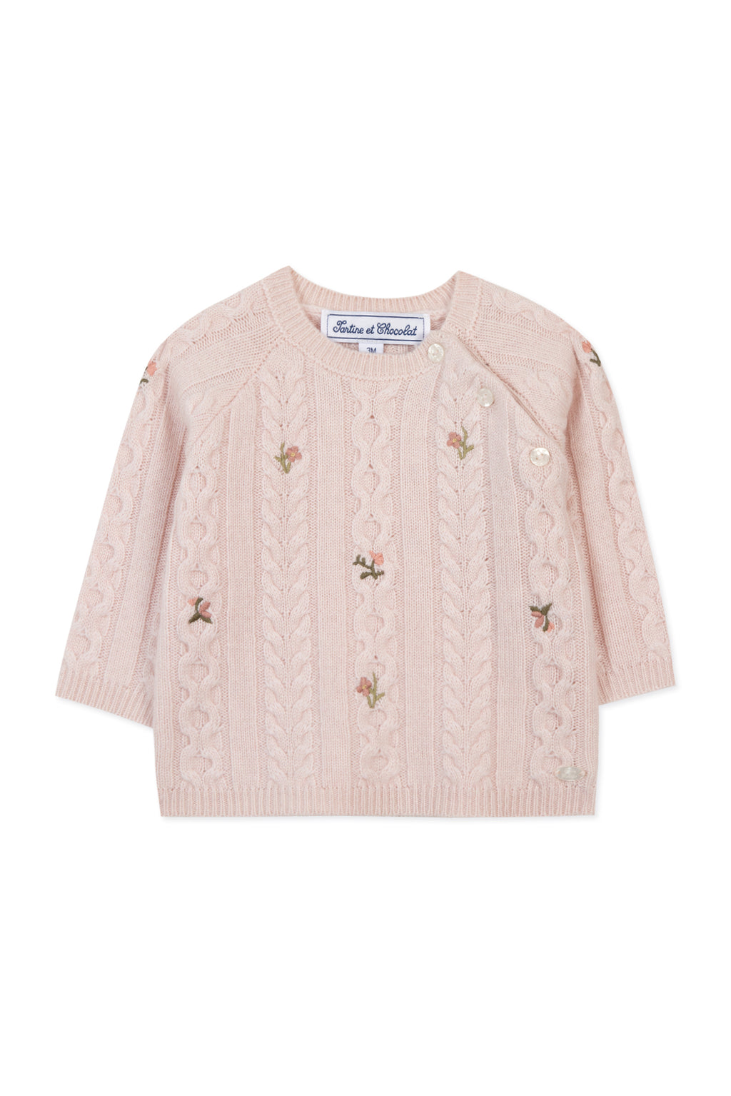 Pull - Rose pâle broderie fleurie