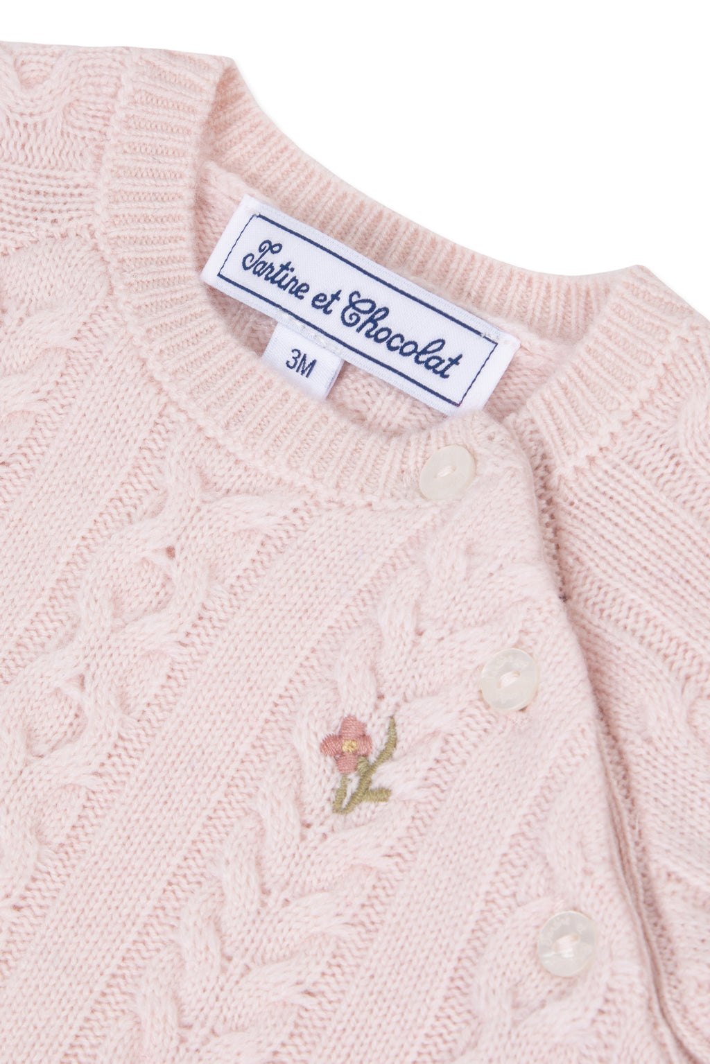 Pull - Rose pâle broderie fleurie