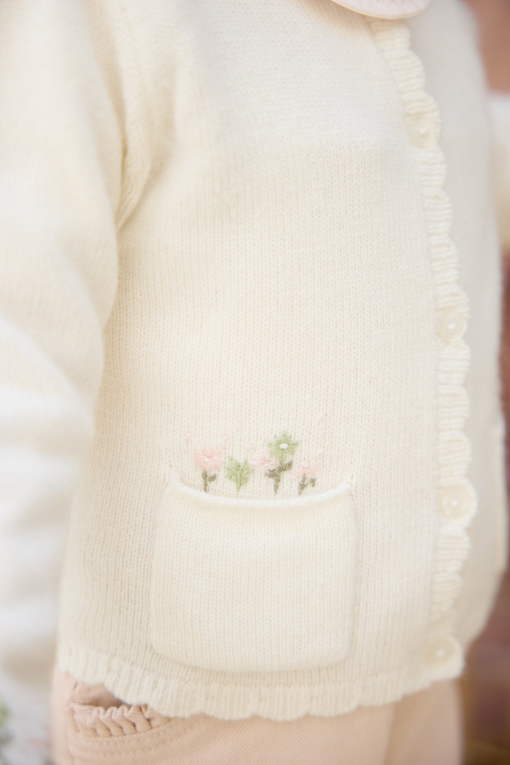 Cardigan - Ecru broderie fleurie