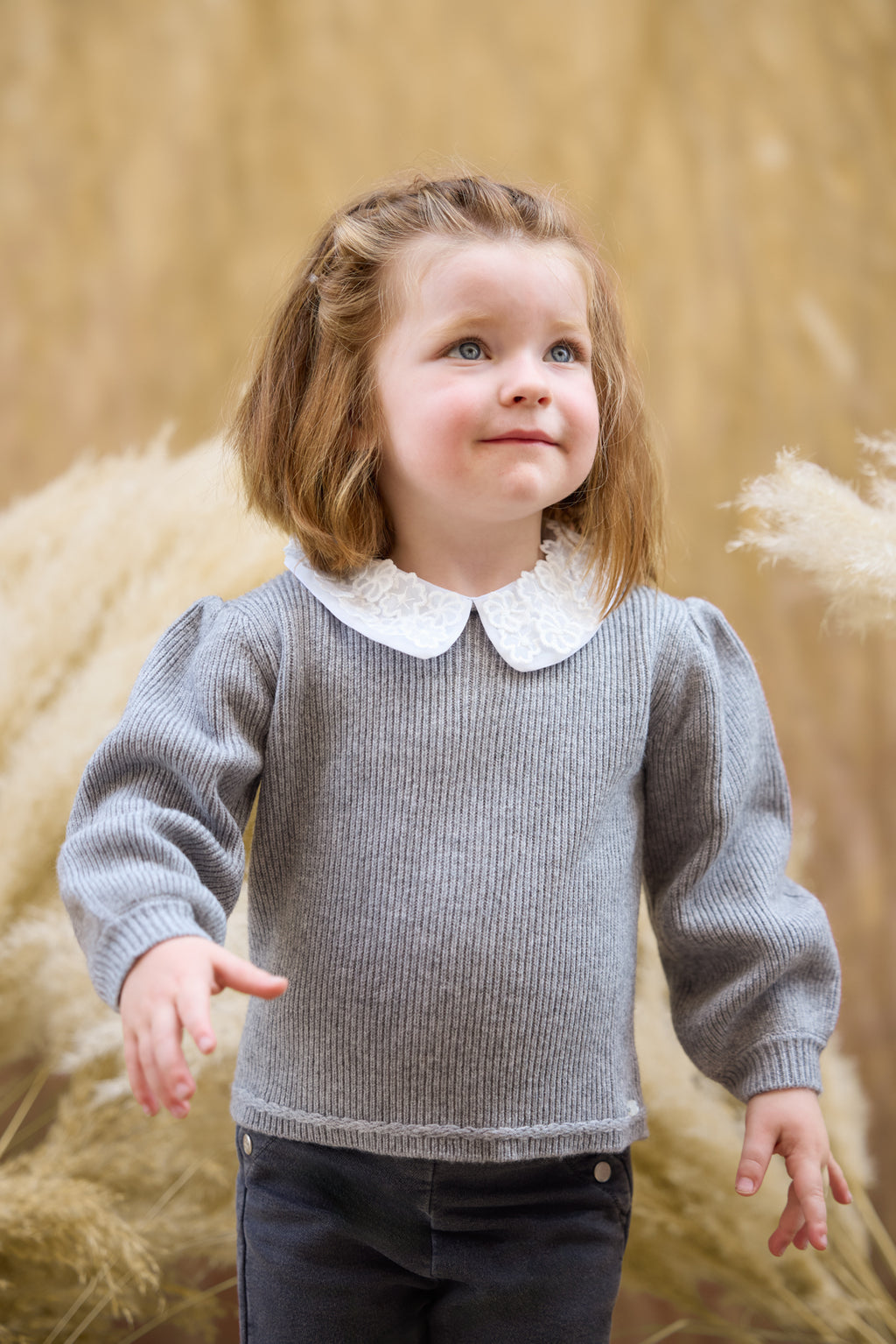 Sweater - Grey Collar braid Embrodery