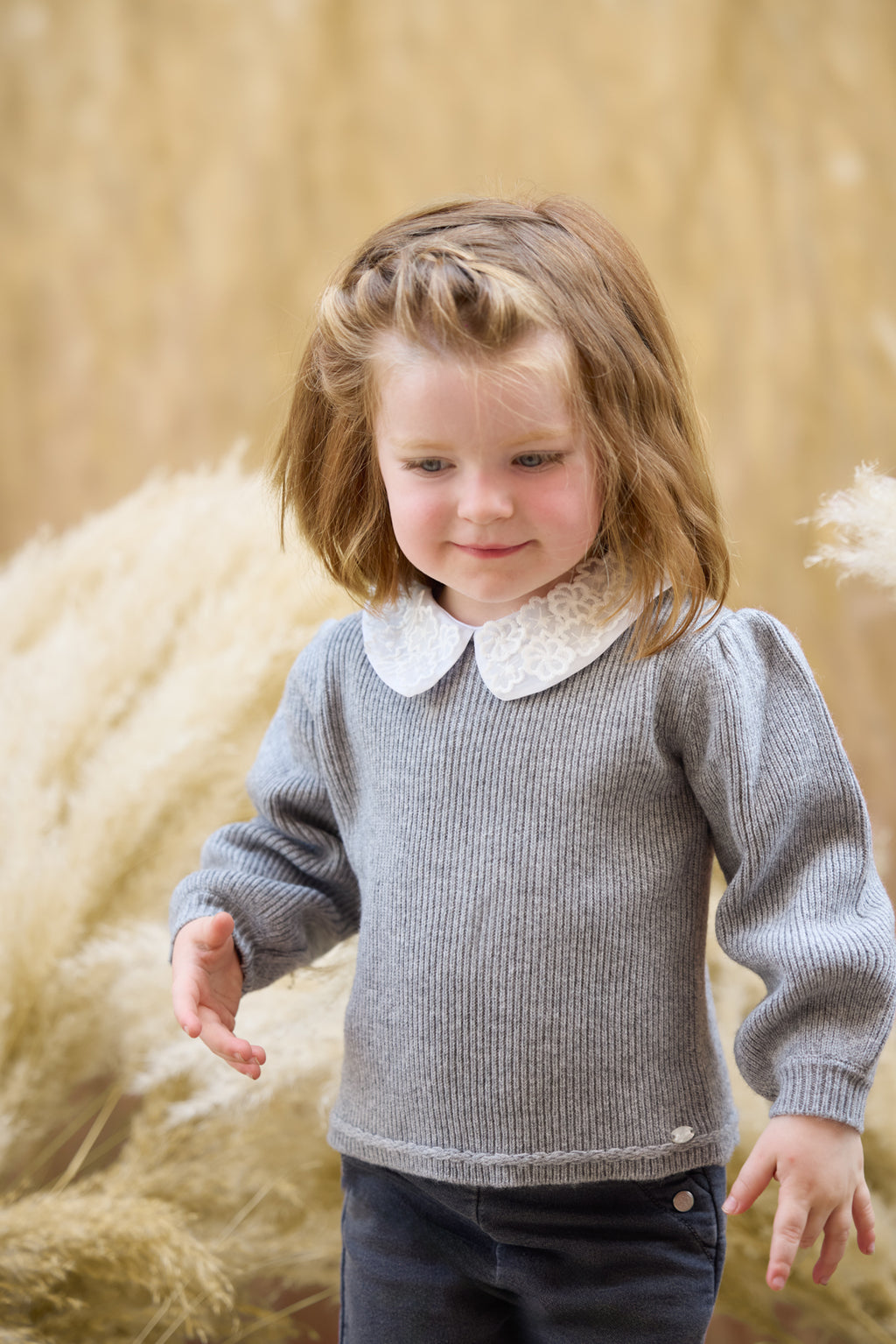 Sweater - Grey Collar braid Embrodery